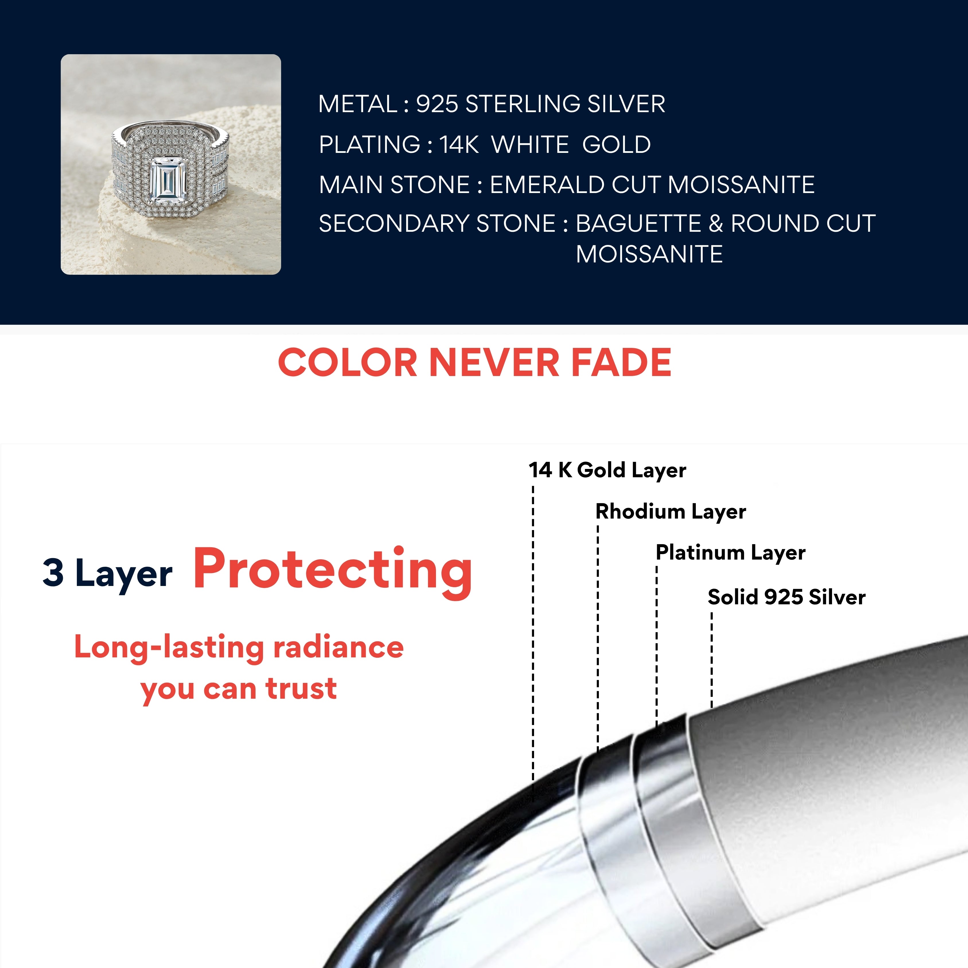 wedding ring set, ring set, engagement ring set, emerald diamond ring, 3 carat diamond ring, diamond ring, emerald cut diamond ring, silver rings, sterling silver rings, silver rings for women, 925 sterling silver rings, gold rings, gold rings for women, valentines gift for her, birthday gift for her