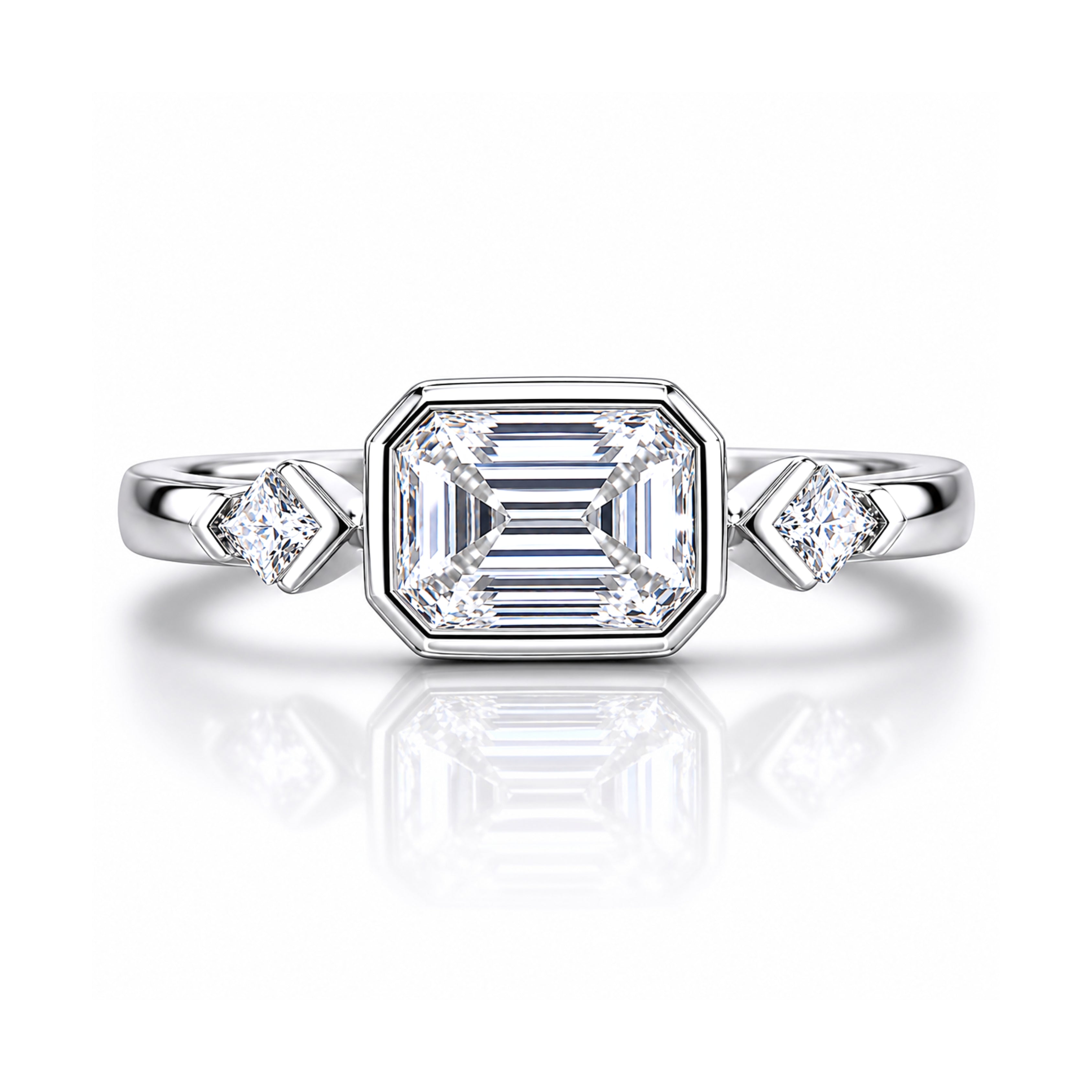 emerald cut diamond ring, three stone rings, radiant diamond ring, 1 carat emerald diamond ring, gold ring, 14k gold ring, white gold ring, rings, promise rings for her, anniversary ring, silver rings, sterling silver rings, valentines gift for her, birthday gift for her, lab grown diamonds