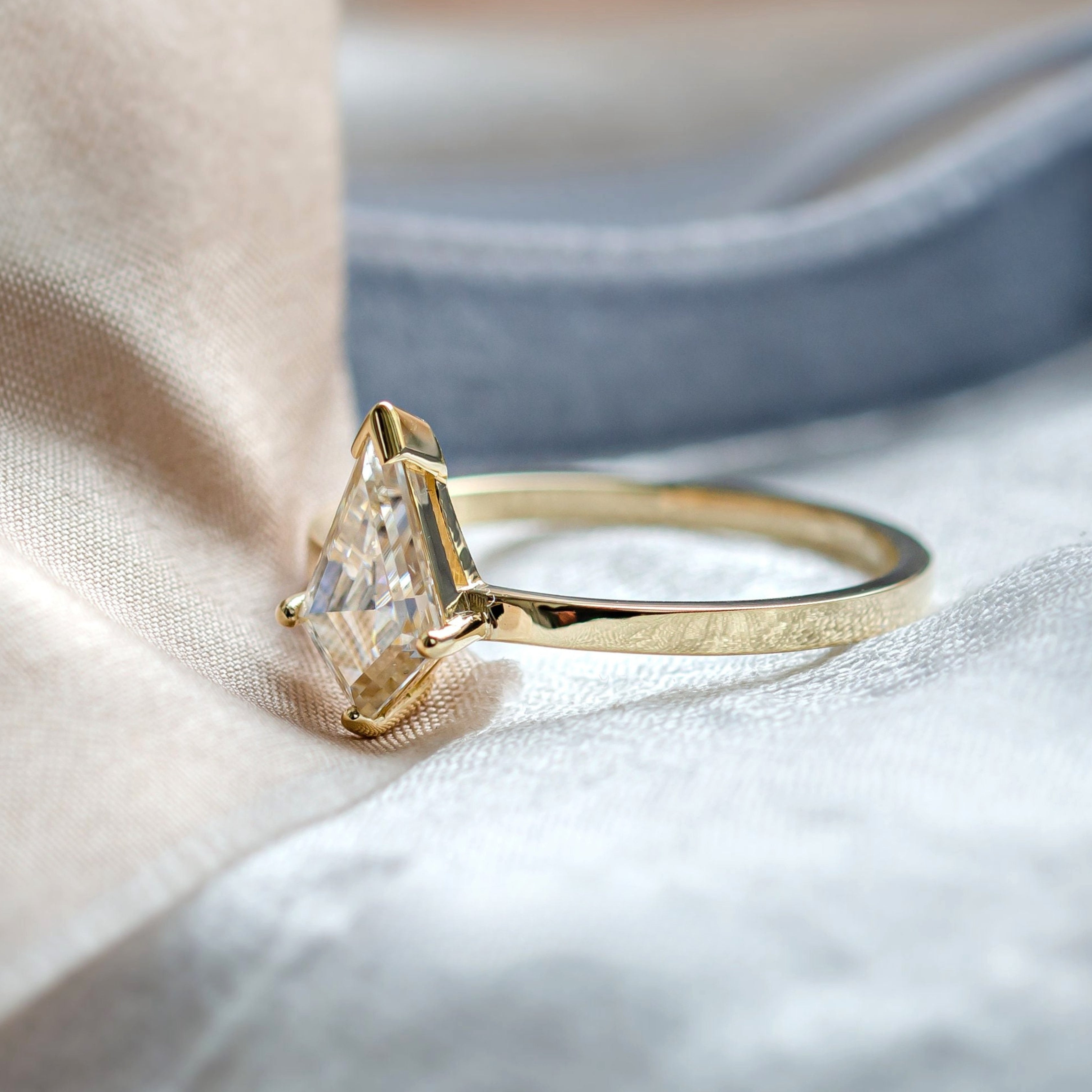 solitaire rings, gold rings, kite cut engagement ring, unique cut diamond rings, gold rings for women, 14k gold rings, white gold rings, lab grown diamond rings, diamond rings for women, diamond rings, valentines gift for her, birthday gift for her, moissanite rings