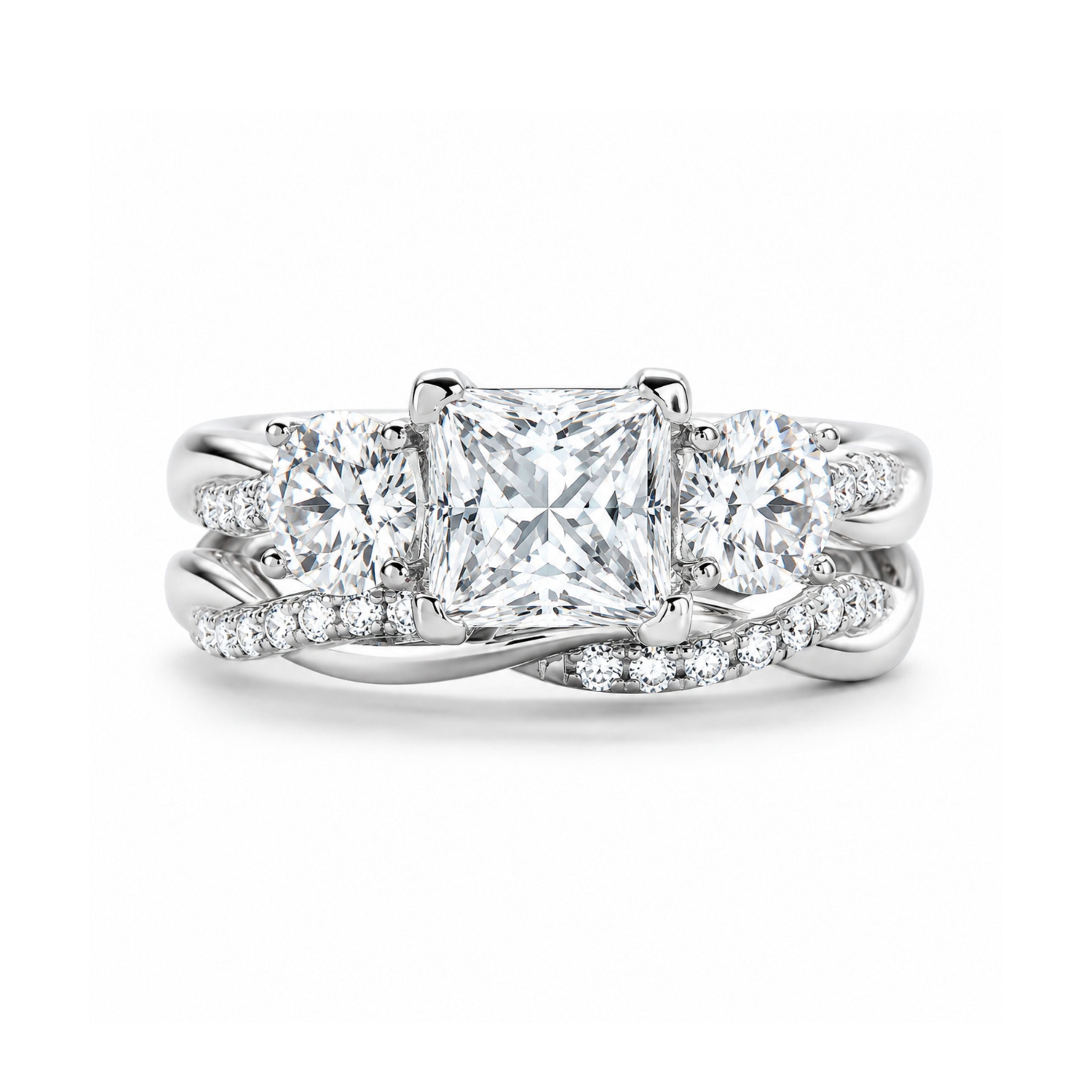 bridal ring set, princess cut diamond ring, wedding ring set, engagement and wedding ring set, solitaire rings, gold rings, princess cut engagement ring, gold rings for women, 14k gold rings, white gold rings, lab grown diamond rings, diamond rings for women, diamond rings, valentines gift for her, birthday gift for her, moissanite rings, 925 silver rings