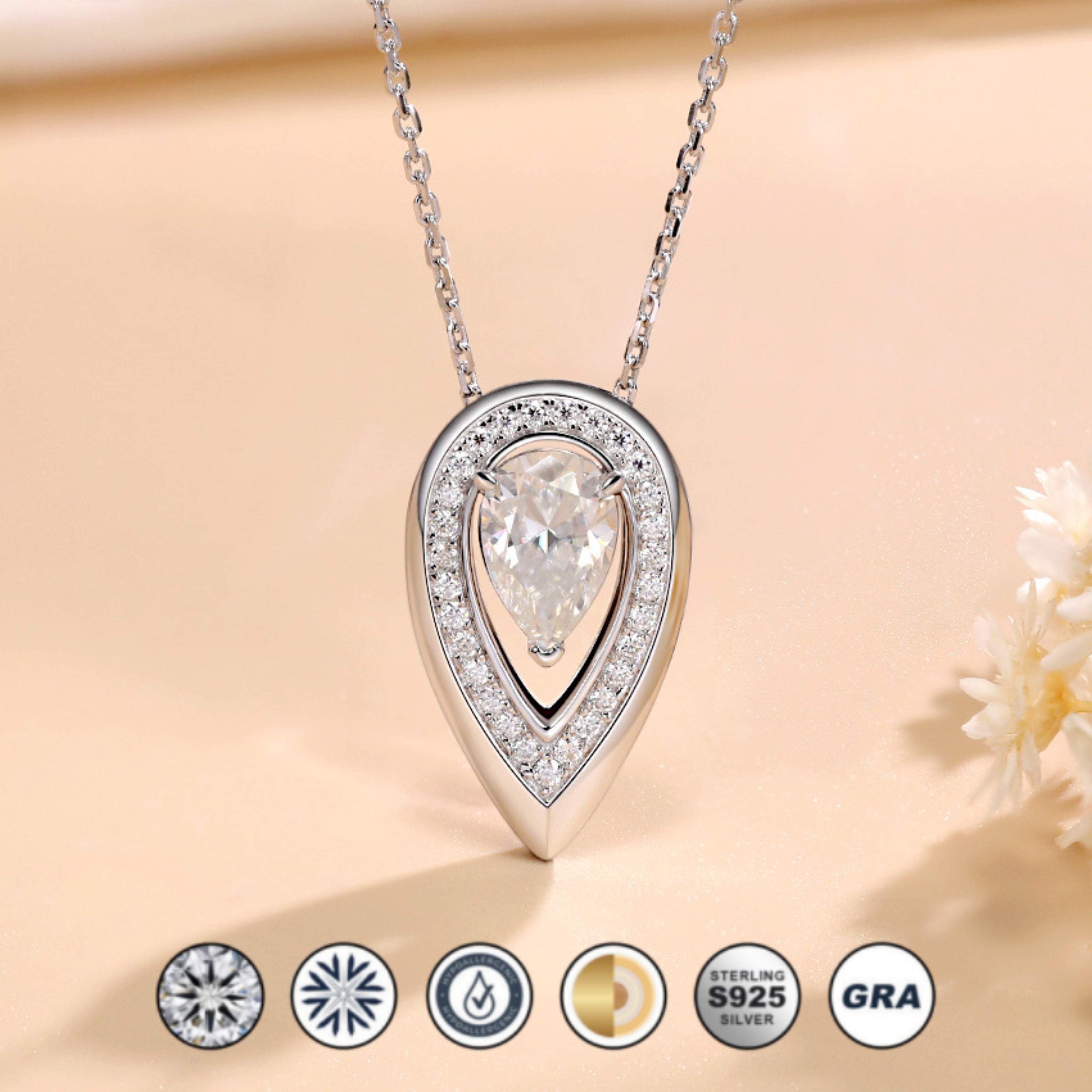 moissanite pendant, pendant necklace, gold pendant necklace, silver pendant necklace, diamond pendant, custom moissanite pendant, gold necklace, gold necklace women, white gold necklace, 14k gold necklace, valentines gift for her, birthday gift for her