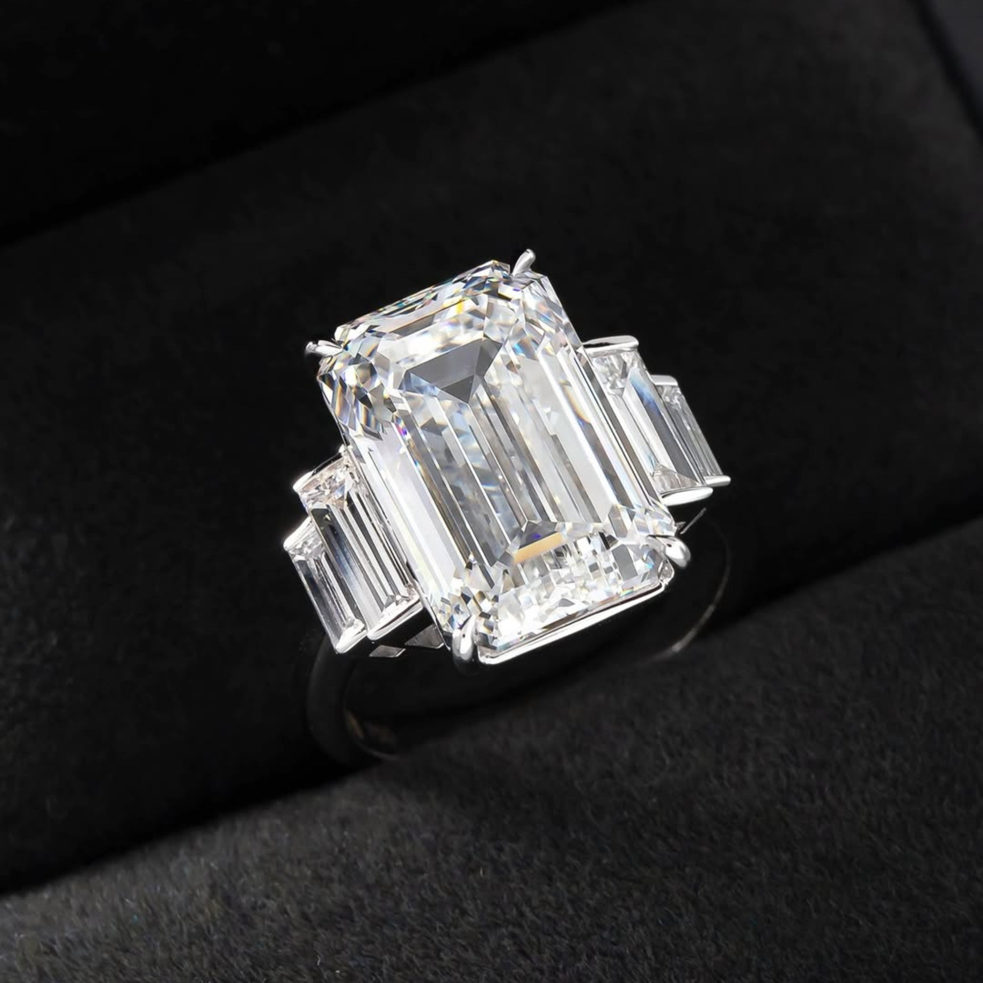 emerald cut engagement rings, three stone ring, emerald cut ring, solitaire rings, gold rings, emerald cut engagement ring, gold rings for women, 14k gold rings, white gold rings, lab grown diamond rings, diamond rings for women, diamond rings, valentines gift for her, birthday gift for her, moissanite rings