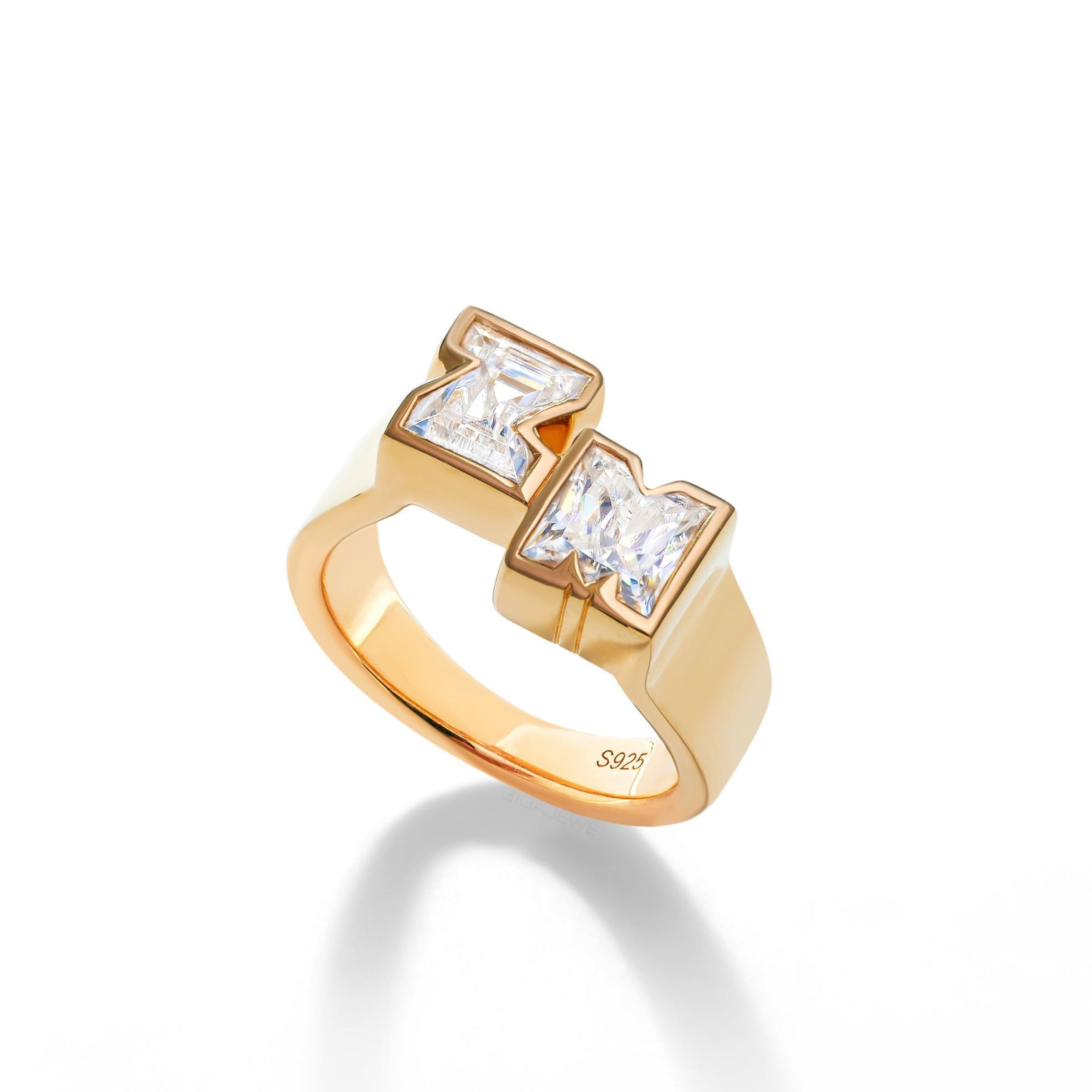letter cut diamond ring, two stone rings, solitaire rings, halo rings, gold rings, alphabet cut engagement ring, gold rings for women, 14k gold rings, white gold rings, lab grown diamond rings, diamond rings for women, diamond rings, valentines gift for her, birthday gift for her, moissanite rings, 925 silver rings
