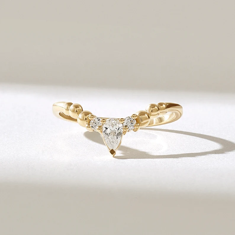 chevron ring, gold chevron ring, gold rings, round cut engagement ring, pear cut engagement ring, gold rings for women, 14k gold rings, white gold rings, lab grown diamond rings, diamond rings for women, diamond rings, valentines gift for her, birthday gift for her, moissanite rings