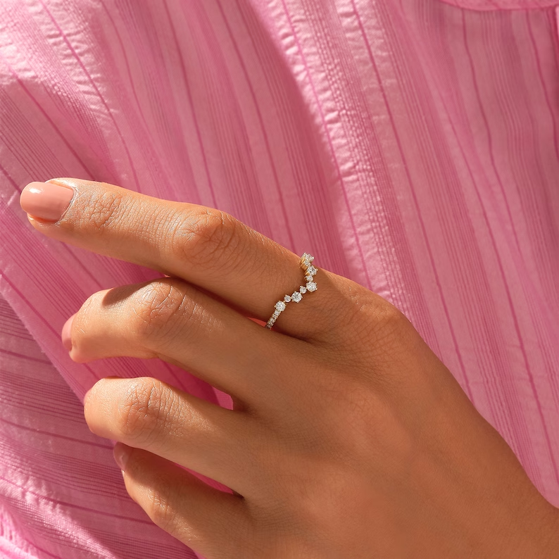 chevron ring, gold chevron ring, gold rings, round cut engagement ring, gold rings for women, 14k gold rings, white gold rings, lab grown diamond rings, diamond rings for women, diamond rings, valentines gift for her, birthday gift for her, moissanite rings