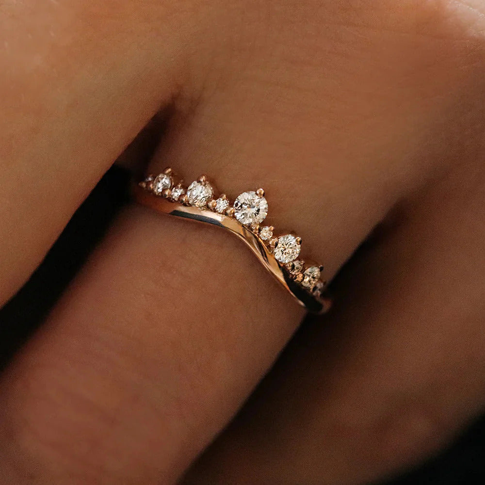 angela curved ring, chevron ring, v shaped band, v shaped ring for her, chevron band, round cut diamond ring, round cut engagement ring, gold rings, eternity ring, engagement rings, engagement rings for women, moissanite engagement rings, gold rings for women, 14k gold rings, white gold rings, lab grown diamond rings, diamond rings for women, diamond rings, valentines gift for her, birthday gift for her, moissanite rings, 925 silver rings