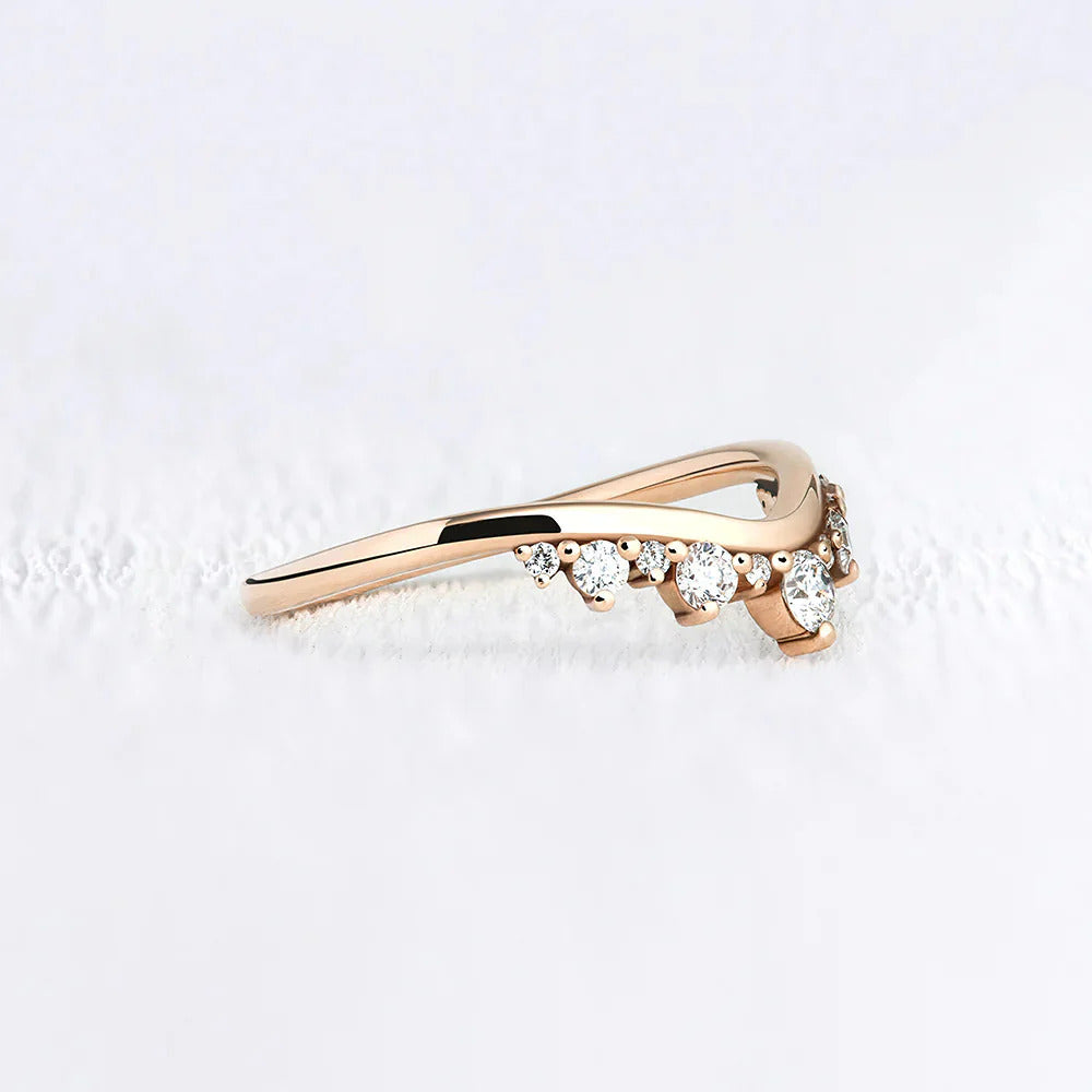 angela curved ring, chevron ring, v shaped band, v shaped ring for her, chevron band, round cut diamond ring, round cut engagement ring, gold rings, eternity ring, engagement rings, engagement rings for women, moissanite engagement rings, gold rings for women, 14k gold rings, white gold rings, lab grown diamond rings, diamond rings for women, diamond rings, valentines gift for her, birthday gift for her, moissanite rings, 925 silver rings