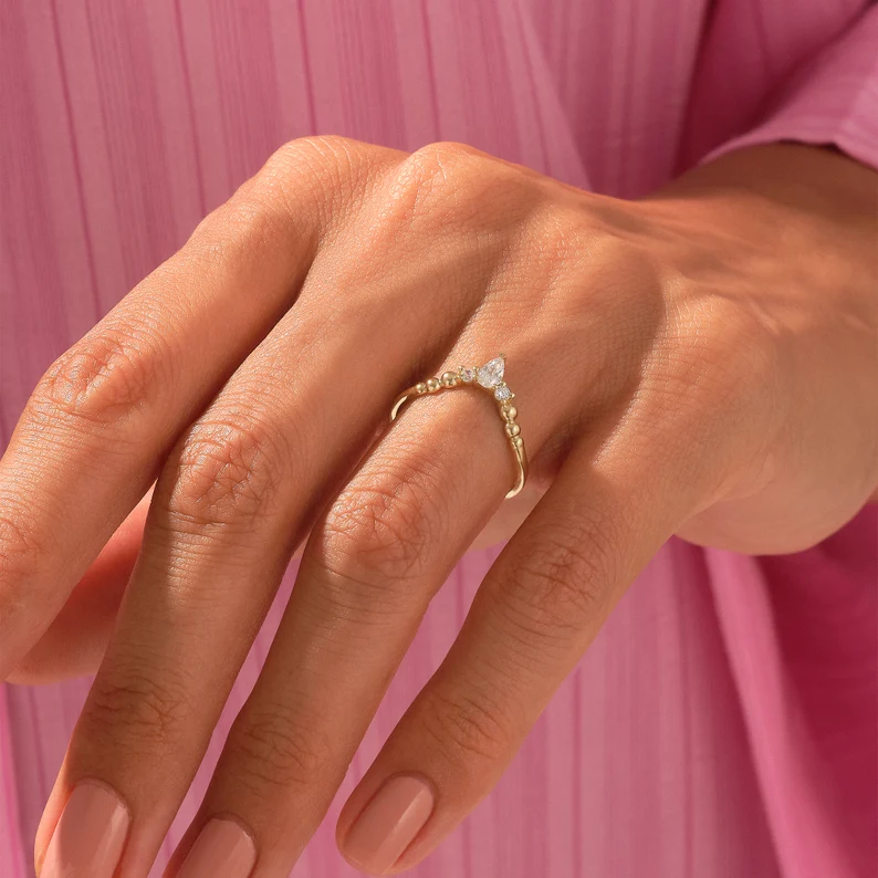chevron ring, gold chevron ring, gold rings, round cut engagement ring, pear cut engagement ring, gold rings for women, 14k gold rings, white gold rings, lab grown diamond rings, diamond rings for women, diamond rings, valentines gift for her, birthday gift for her, moissanite rings