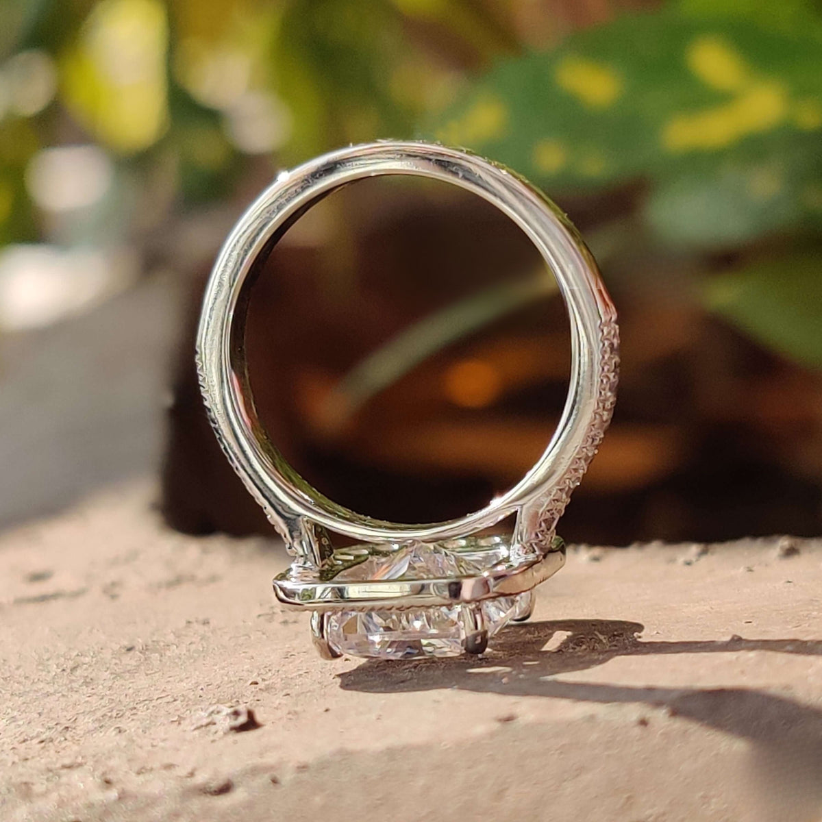 radiant cut moissanite ring, hidden halo engagement ring, halo engagement ring, double halo engagement ring, diamond halo engagement ring, moissanite halo ring, silver engagement ring, white gold ring, 14k white gold ring, 18k white gold ring, statement ring,