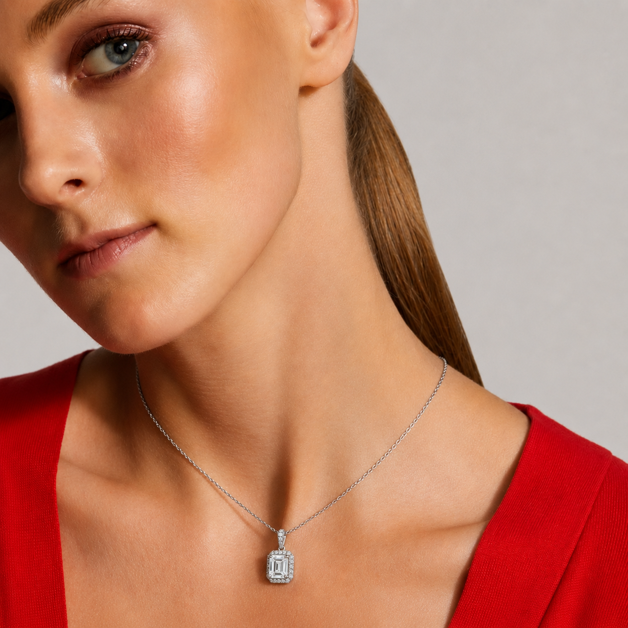 emerald cut moissanite pendant, pendant necklace, gold pendant necklace, silver pendant necklace, diamond pendant, custom moissanite pendant, gold necklace, gold necklace women, white gold necklace, 14k gold necklace, valentines gift for her, birthday gift for her