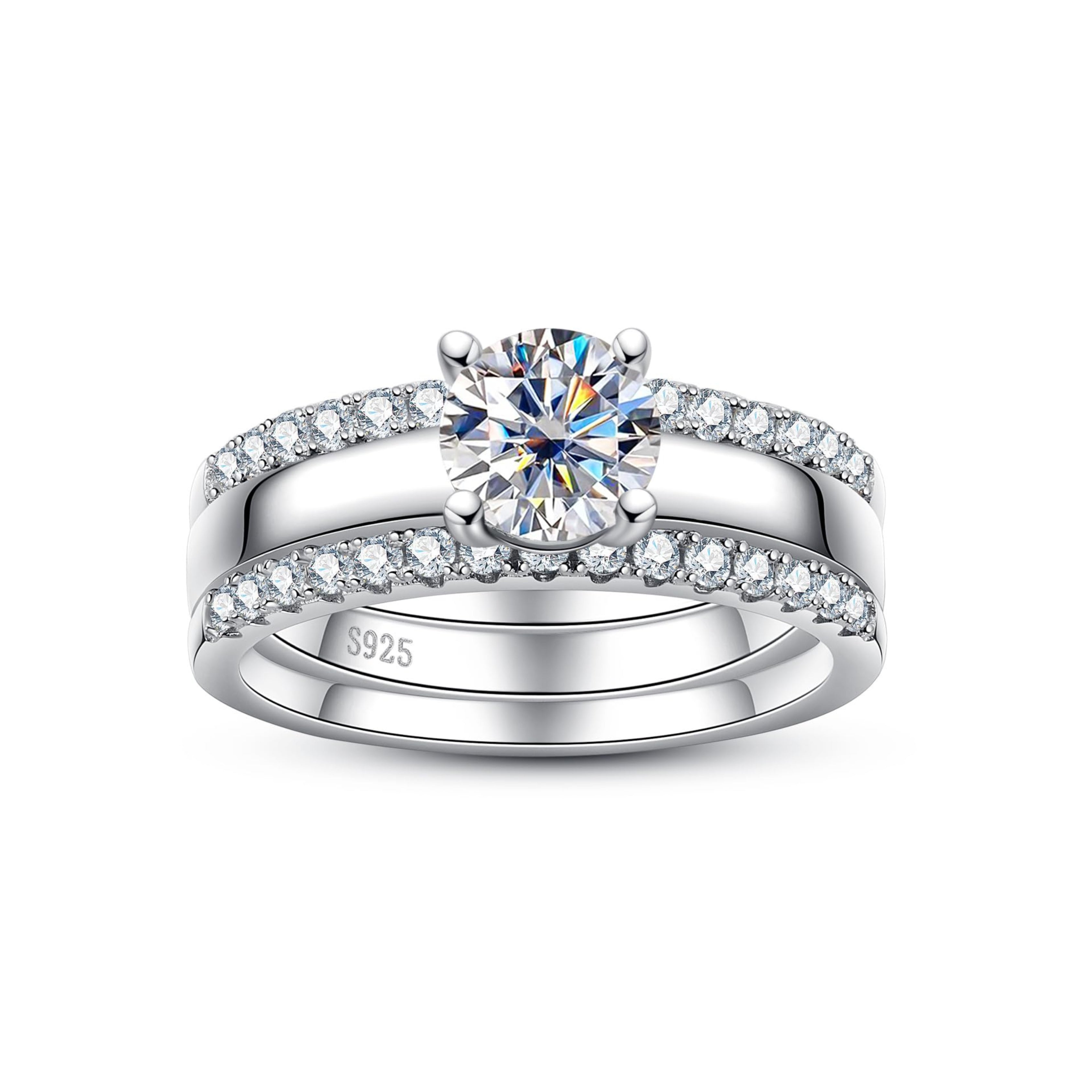 bridal ring set, round cut diamond ring, wedding ring set, engagement and wedding ring set, solitaire rings, gold rings, round cut engagement ring, gold rings for women, 14k gold rings, white gold rings, lab grown diamond rings, diamond rings for women, diamond rings, valentines gift for her, birthday gift for her, moissanite rings, 925 silver rings