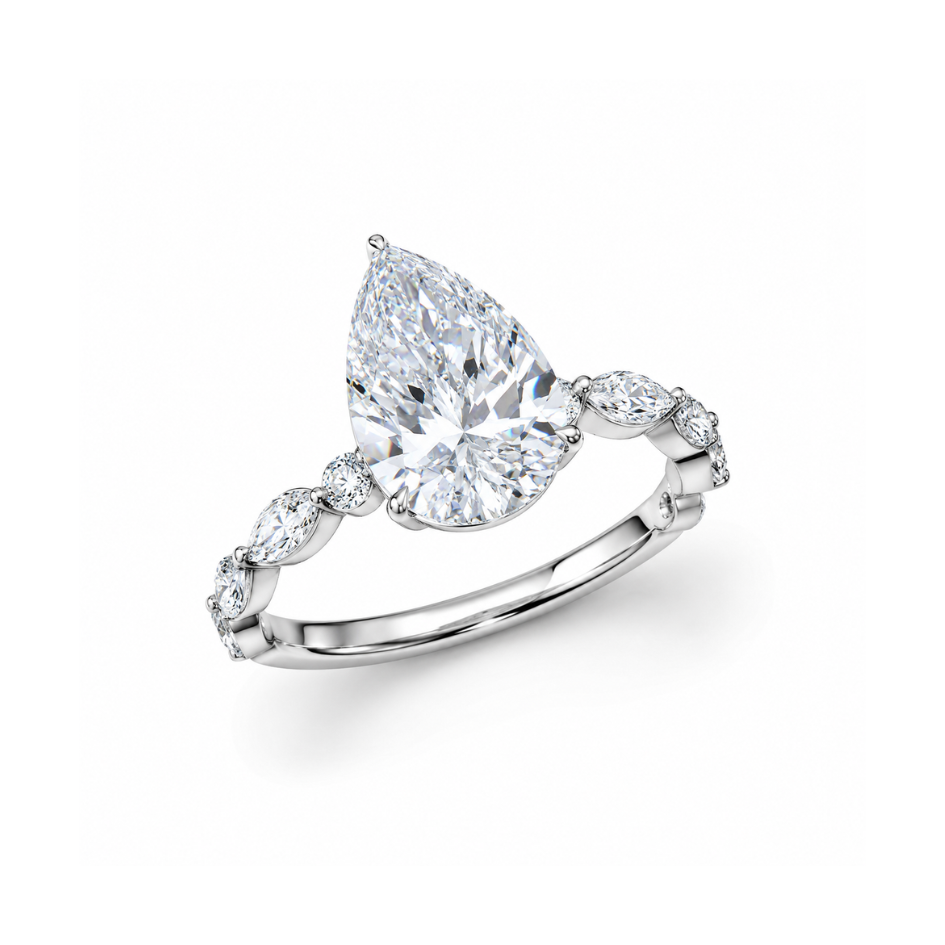 6.5 CTW Moissanite Pear Cut Engagement Ring Set with Marquise Diamond Eternity Band | 925 Silver