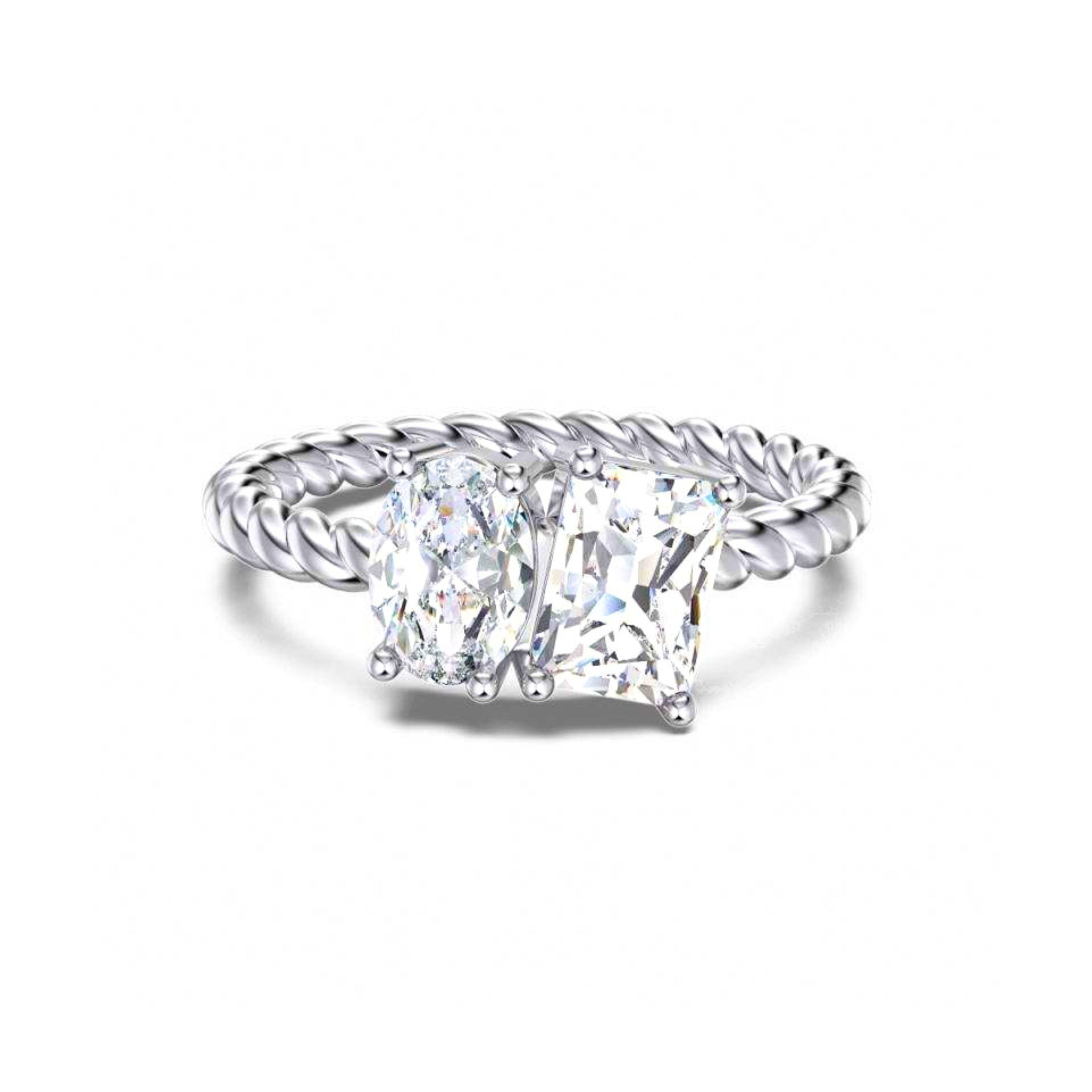toi et moi ring, two stone ring, engagement rings, engagement rings for women, moissanite engagement rings, gold rings for women, 14k gold rings, white gold rings, lab grown diamond rings, diamond rings for women, diamond rings, valentines gift for her, birthday gift for her, moissanite rings, 925 silver rings, oval cut diamond ring, radiant diamond ring