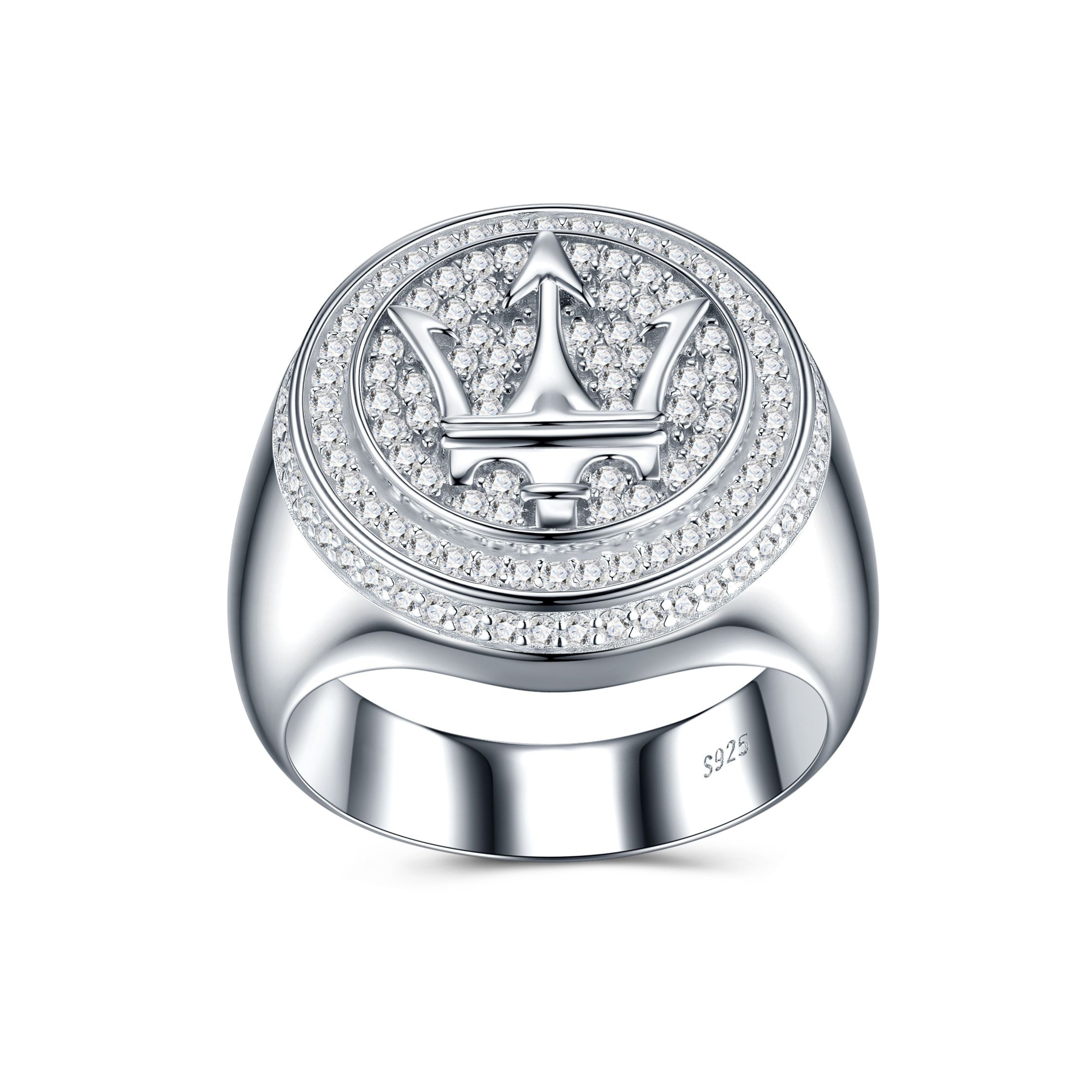 Trident Logo Round Cut Moissanite Statement Ring For Men | 925 Sterling Silver