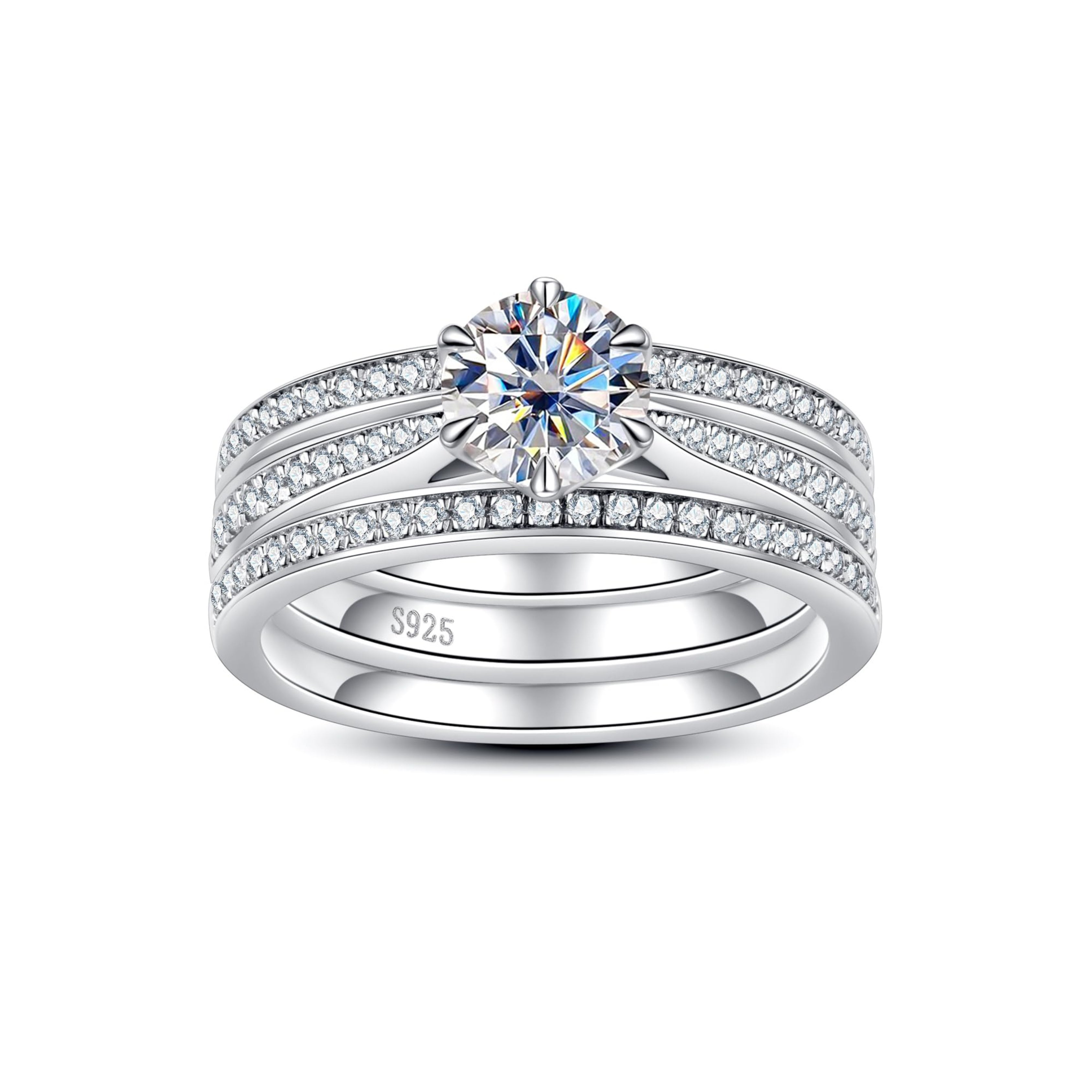 bridal ring set, round cut diamond ring, wedding ring set, engagement and wedding ring set, solitaire rings, gold rings, round cut engagement ring, gold rings for women, 14k gold rings, white gold rings, lab grown diamond rings, diamond rings for women, diamond rings, valentines gift for her, birthday gift for her, moissanite rings