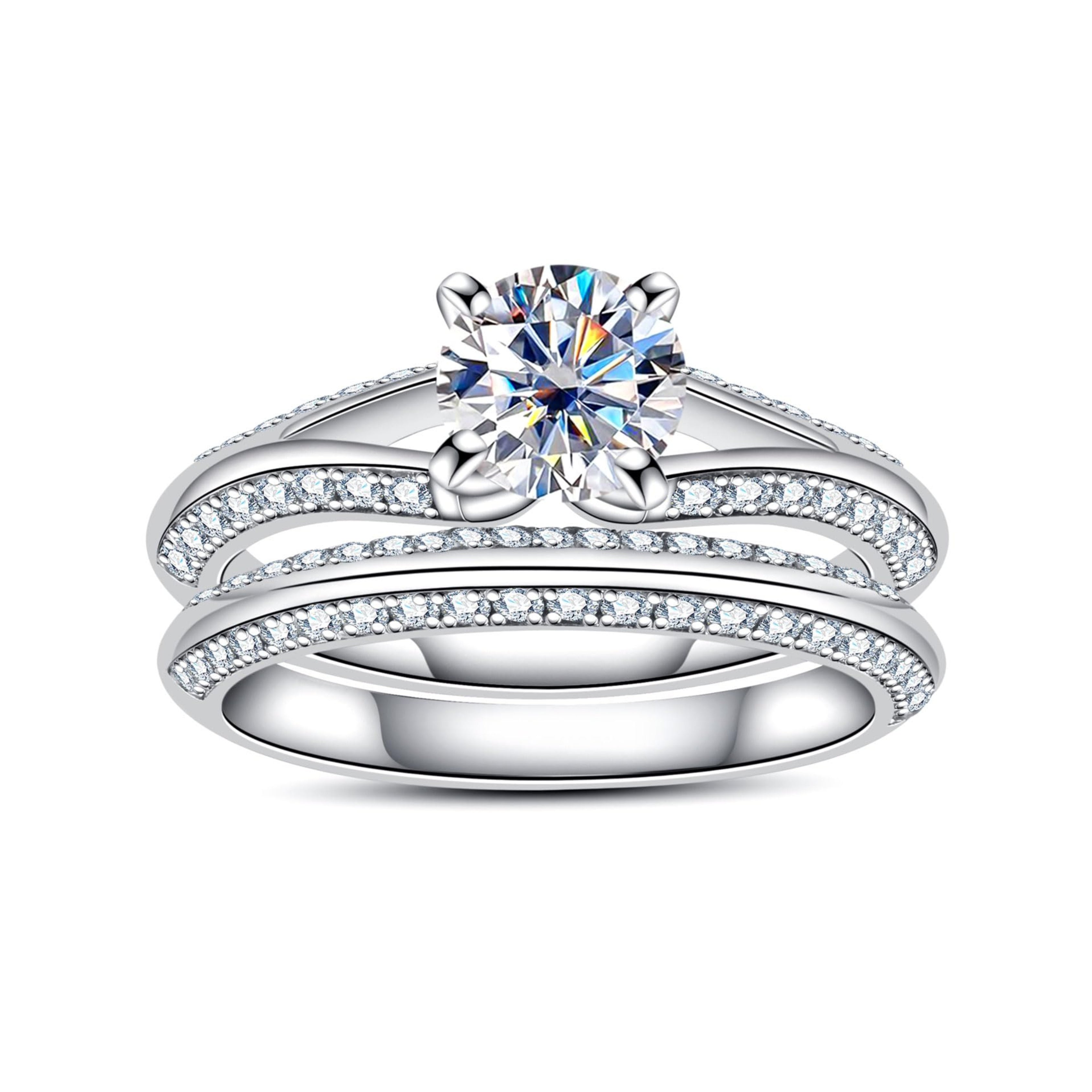 bridal ring set, round cut diamond ring, wedding ring set, engagement and wedding ring set, solitaire rings, gold rings, round cut engagement ring, gold rings for women, 14k gold rings, white gold rings, lab grown diamond rings, diamond rings for women, diamond rings, valentines gift for her, birthday gift for her, moissanite rings, 925 silver rings