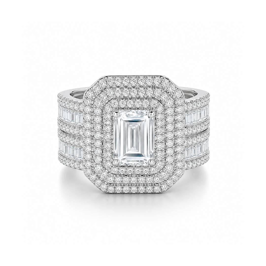 wedding ring set, ring set, engagement ring set, emerald diamond ring, 3 carat diamond ring, diamond ring, emerald cut diamond ring, silver rings, sterling silver rings, silver rings for women, 925 sterling silver rings, gold rings, gold rings for women, valentines gift for her, birthday gift for her