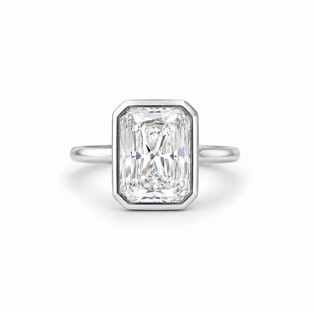 2.5 CT Radiant Cut Moissanite Bezel Set Yellow Gold Plated Hidden Halo Solitaire Engagement Ring