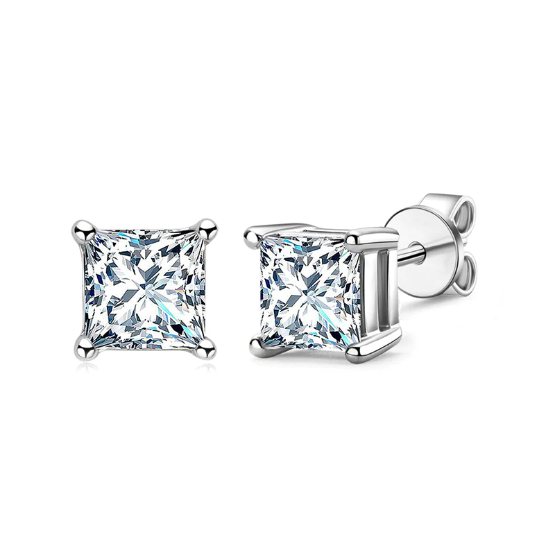 diamond earrings, diamond earrings for women, lab grown diamond earrings, 1 carat diamond earrings,princess cut earrings, square stud earrings, silver stud earrings, sterling silver stud earrings, solitaire stud earrings, luxury stud earrings, valentines gift for her, birthday gift for her