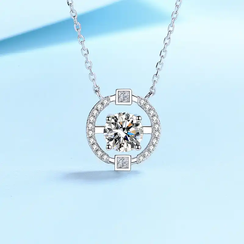 halo diamond necklace, circle pendant necklace, round diamond pendant necklace, bridal necklace silver, 10 year anniversary gift, womens silver pendant necklace