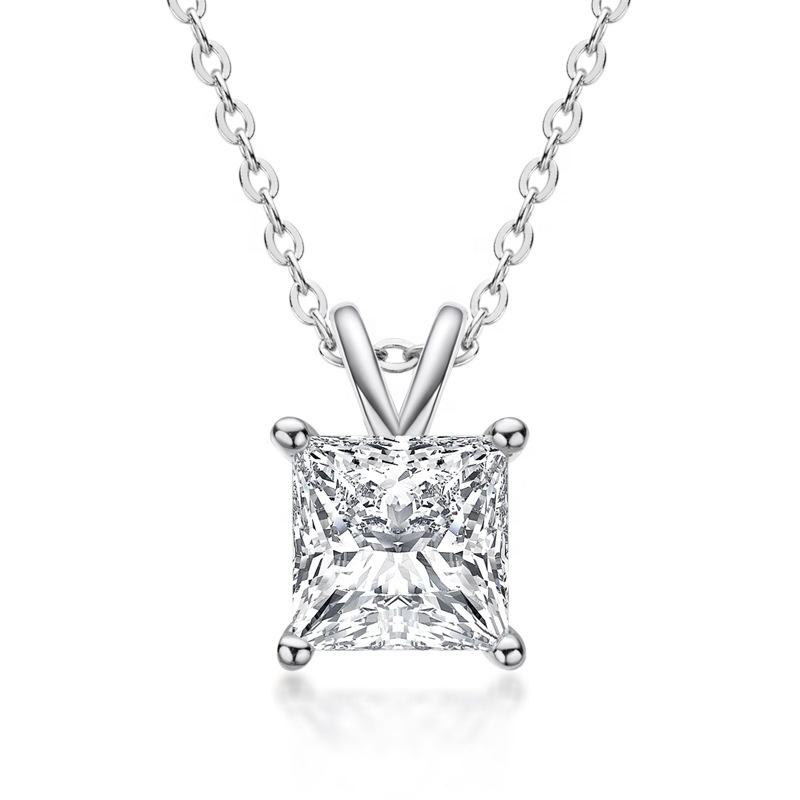princess cut pendant necklace, moissanite pendant, pendant necklace, gold pendant necklace, silver pendant necklace, diamond pendant, custom moissanite pendant, gold necklace, gold necklace women, white gold necklace, 14k gold necklace, valentines gift for her, birthday gift for her