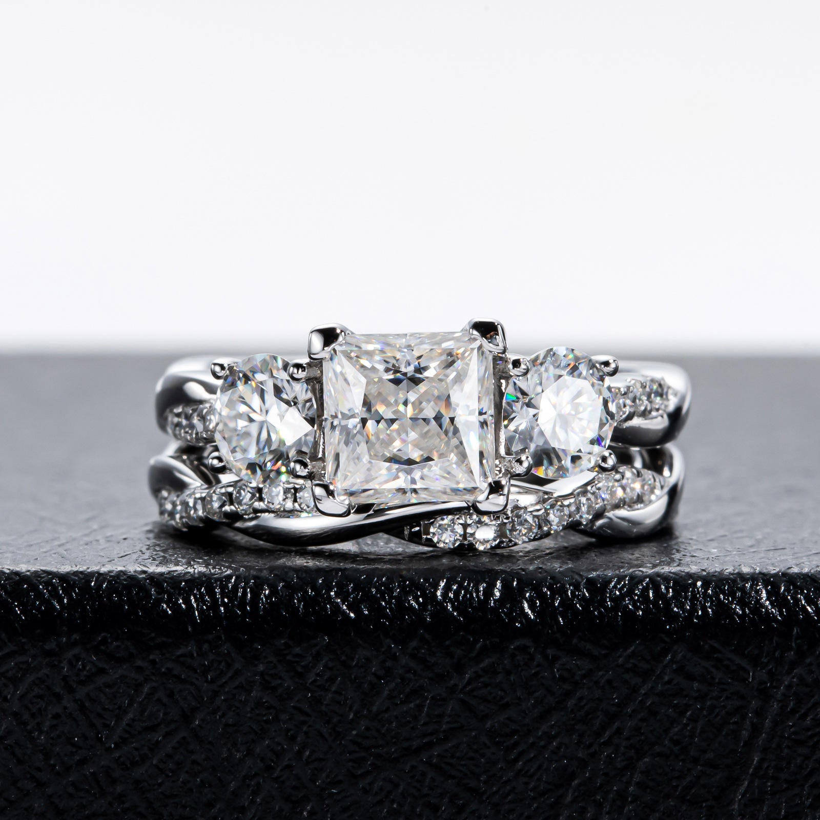 bridal ring set, princess cut diamond ring, wedding ring set, engagement and wedding ring set, solitaire rings, gold rings, princess cut engagement ring, gold rings for women, 14k gold rings, white gold rings, lab grown diamond rings, diamond rings for women, diamond rings, valentines gift for her, birthday gift for her, moissanite rings, 925 silver rings