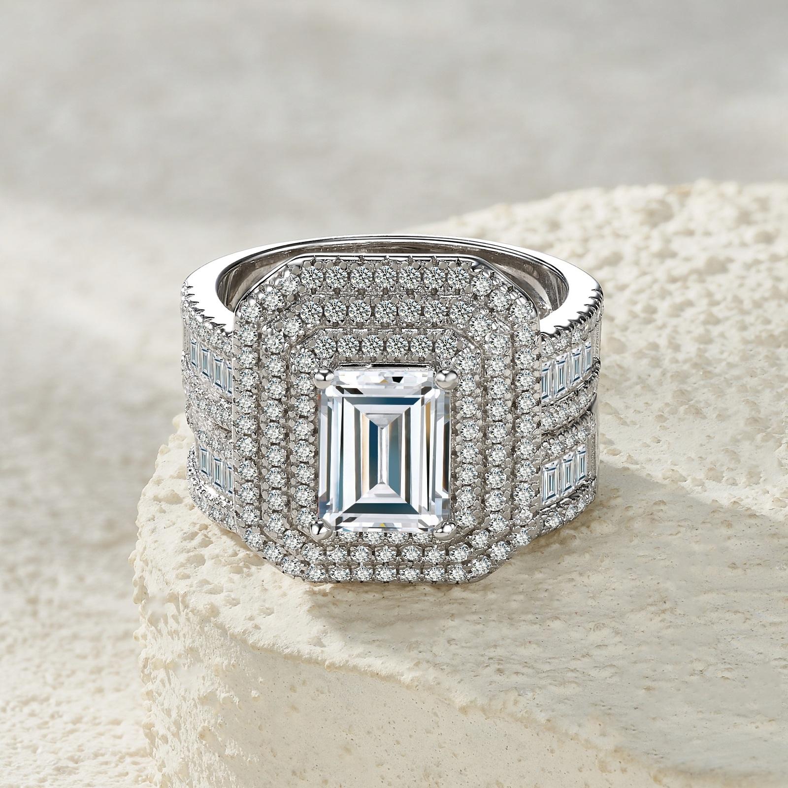 wedding ring set, ring set, engagement ring set, emerald diamond ring, 3 carat diamond ring, diamond ring, emerald cut diamond ring, silver rings, sterling silver rings, silver rings for women, 925 sterling silver rings, gold rings, gold rings for women, valentines gift for her, birthday gift for her