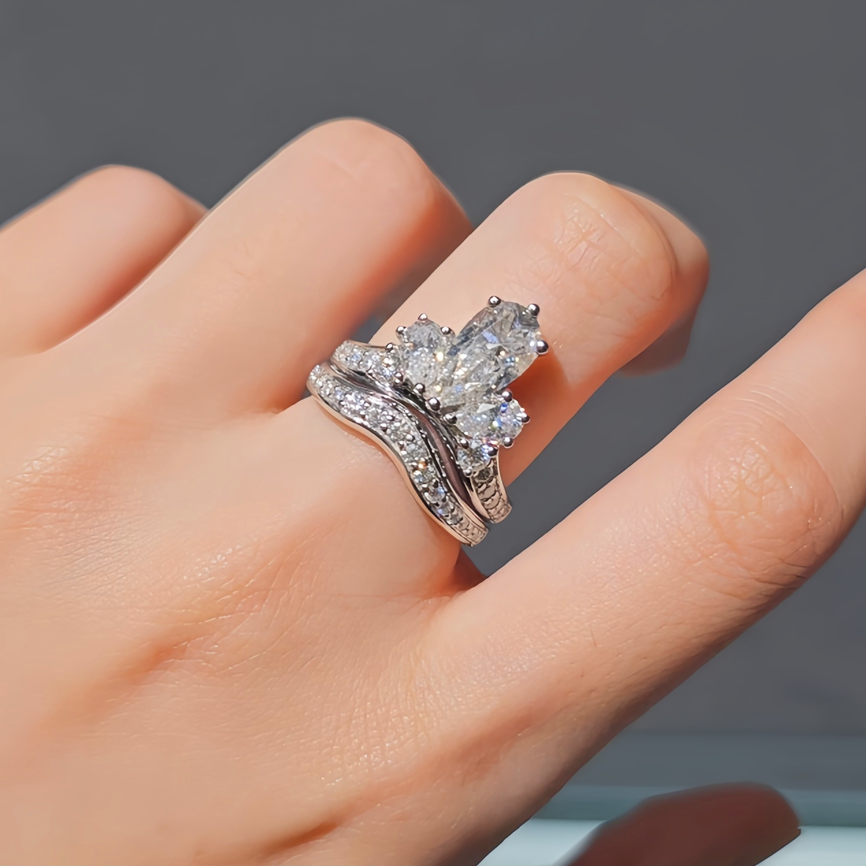 cluster ring, bridal ring set, round cut diamond ring, wedding ring set, engagement and wedding ring set, solitaire rings, gold rings, round cut engagement ring, gold rings for women, 14k gold rings, white gold rings, lab grown diamond rings, diamond rings for women, diamond rings, valentines gift for her, birthday gift for her, moissanite rings, 925 silver rings