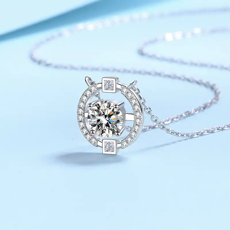 halo diamond necklace, circle pendant necklace, round diamond pendant necklace, bridal necklace silver, 10 year anniversary gift, womens silver pendant necklace