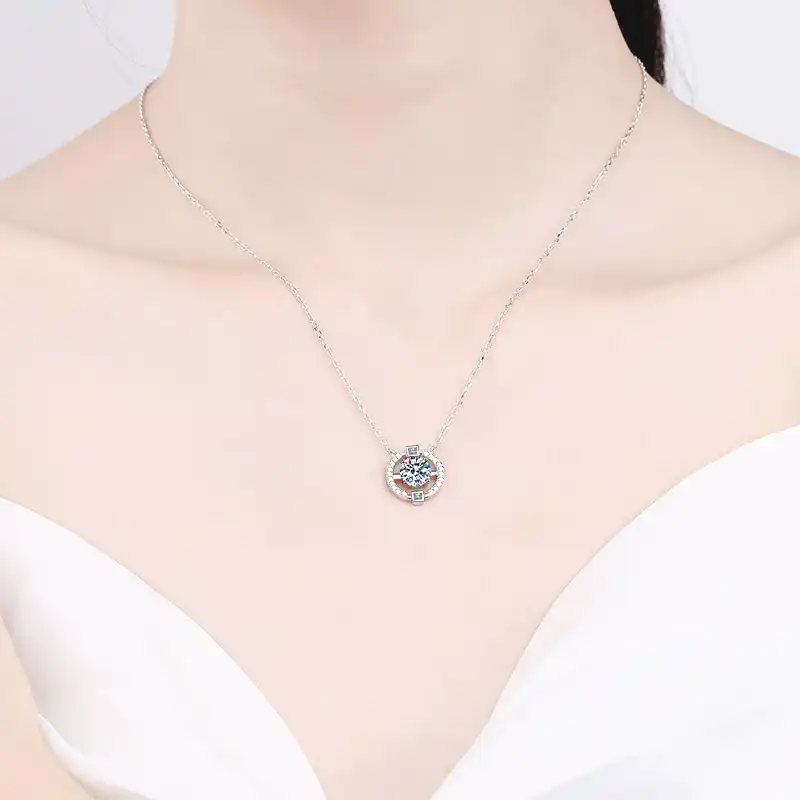 halo diamond necklace, circle pendant necklace, round diamond pendant necklace, bridal necklace silver, 10 year anniversary gift, womens silver pendant necklace