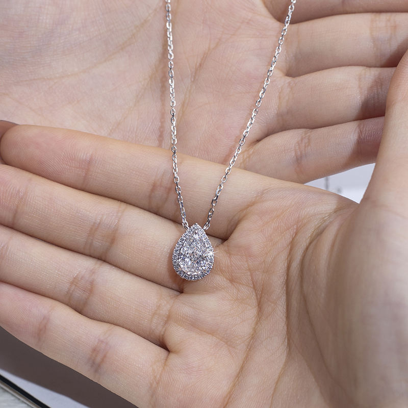 pear cut moissanite pendant, pendant necklace, gold pendant necklace, silver pendant necklace, diamond pendant, custom moissanite pendant, gold necklace, gold necklace women, white gold necklace, 14k gold necklace, valentines gift for her, birthday gift for her, 925 silver necklace