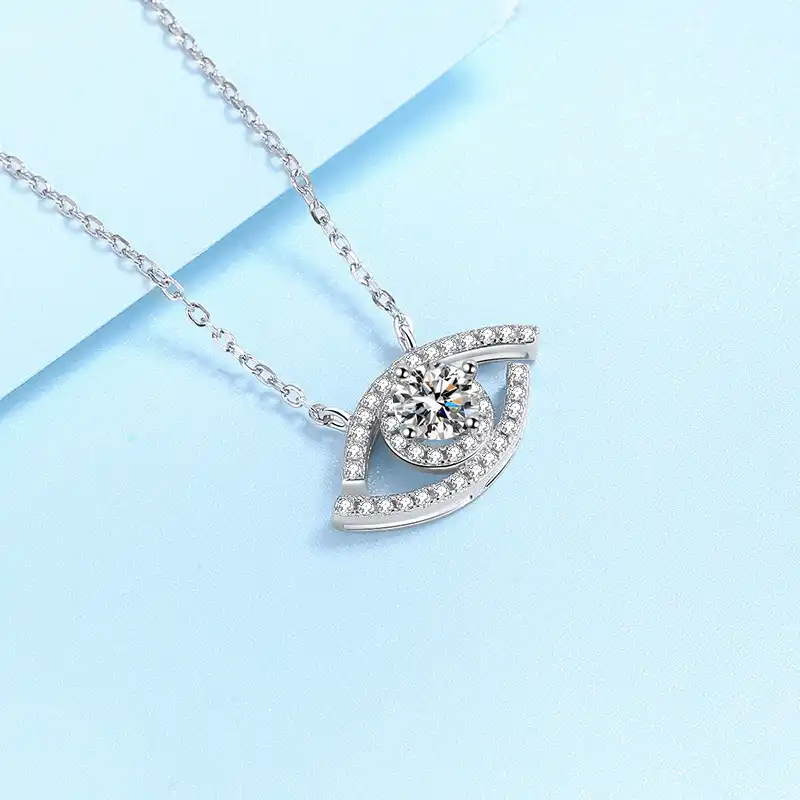evil eye necklace, evil eye pendant silver, white gold plated necklace, lucky charm necklace, valentines gift for her, anniversary gift for her, birthday gift for her