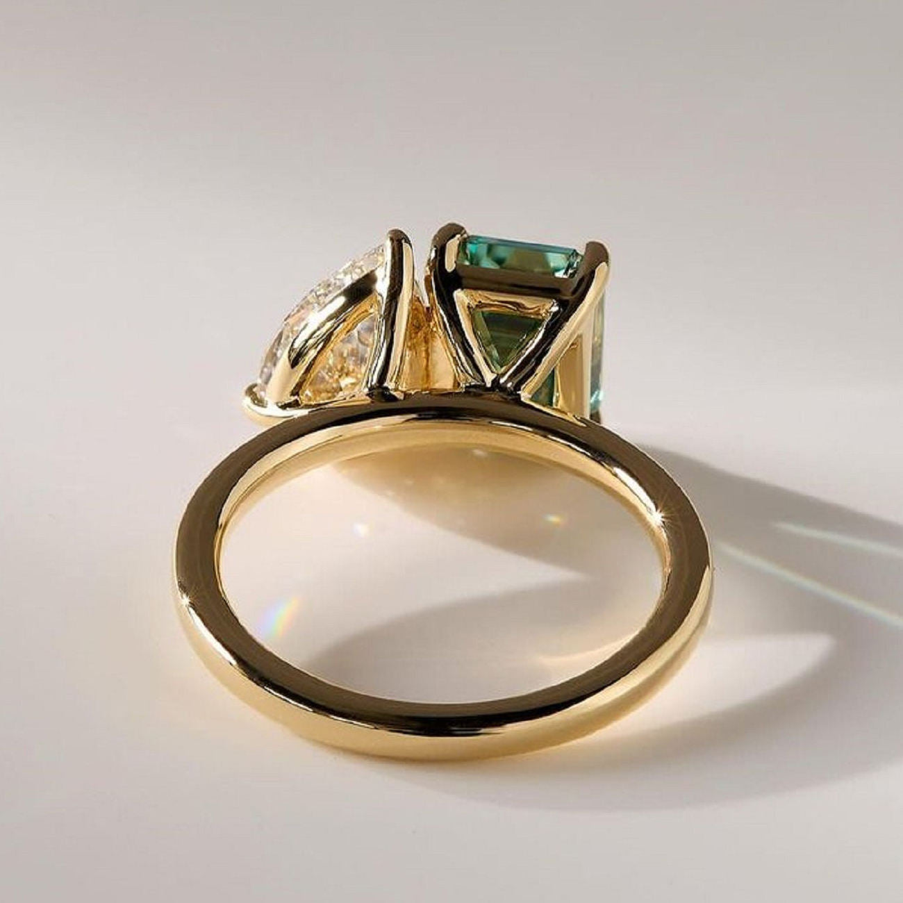 toi et moi ring, two stone ring, engagement rings, fancy color diamond ring, engagement rings for women, moissanite engagement rings, gold rings for women, 14k gold rings, white gold rings, lab grown diamond rings, diamond rings for women, diamond rings, valentines gift for her, birthday gift for her, moissanite rings, 925 silver rings, emerald diamond ring, pear diamond ring