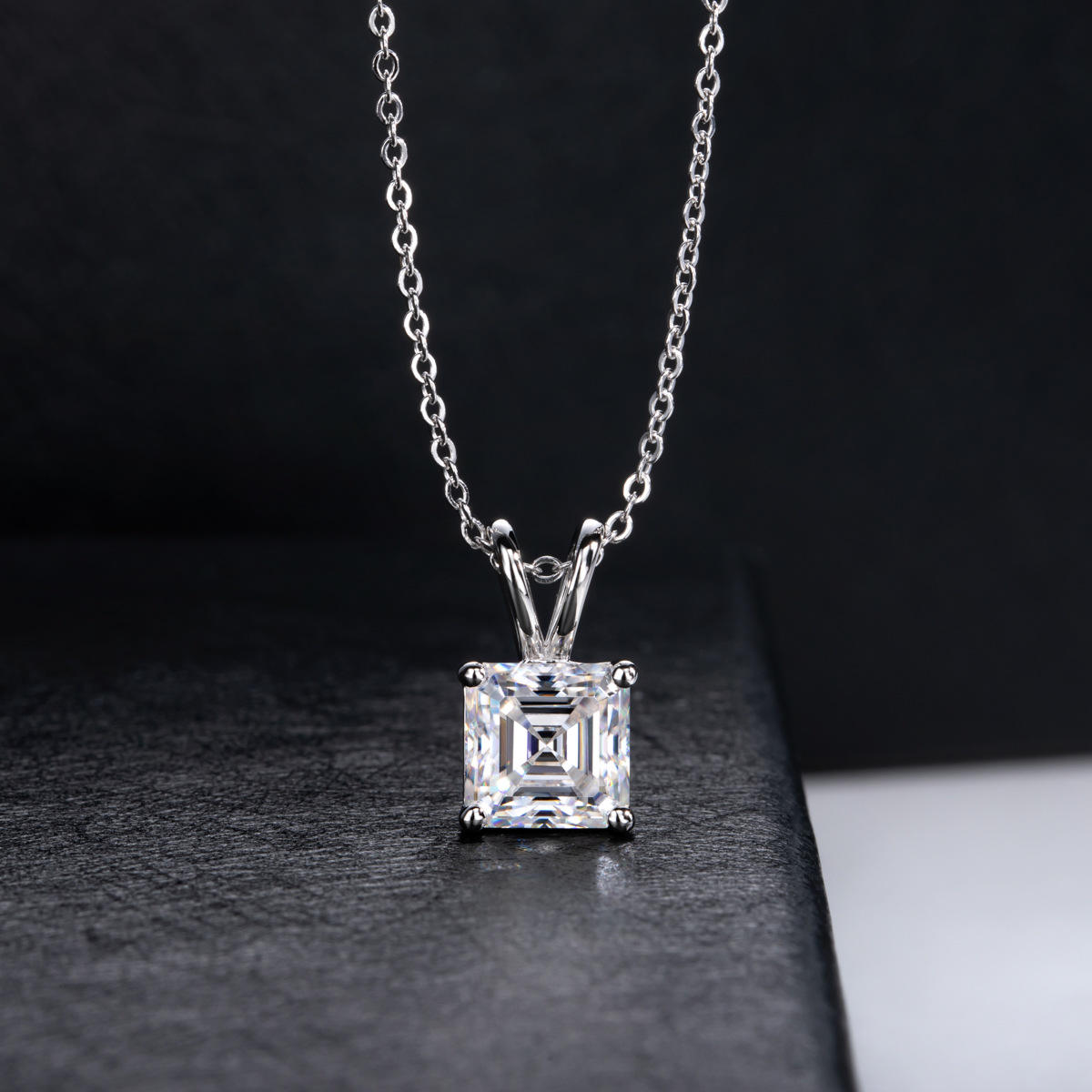 asscher cut moissanite pendant, solitaire pendant necklace, gold pendant necklace, silver pendant necklace, diamond pendant, custom moissanite pendant, gold necklace, gold necklace women, white gold necklace, 14k gold necklace, valentines gift for her, birthday gift for her, 925 silver necklace