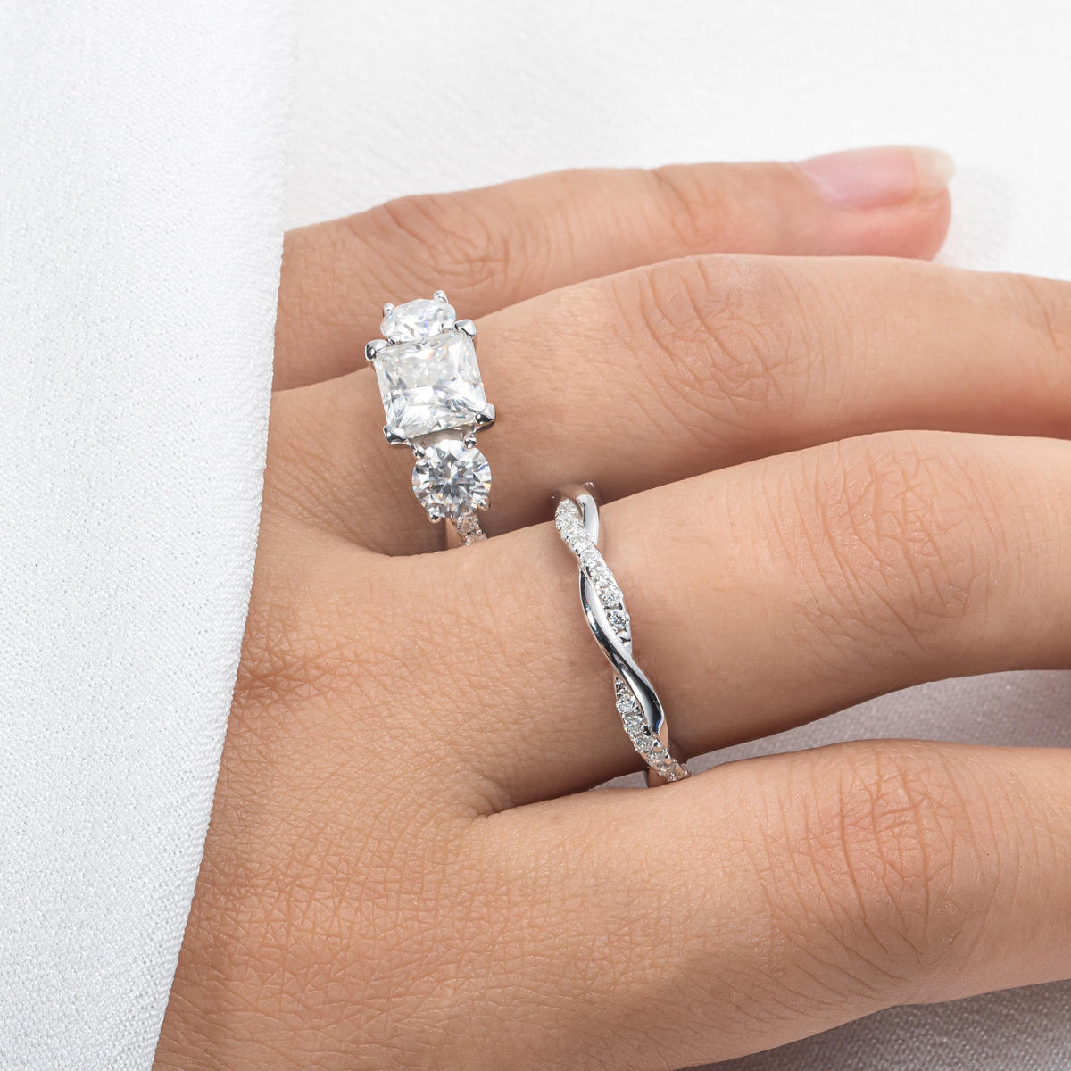 bridal ring set, princess cut diamond ring, wedding ring set, engagement and wedding ring set, solitaire rings, gold rings, princess cut engagement ring, gold rings for women, 14k gold rings, white gold rings, lab grown diamond rings, diamond rings for women, diamond rings, valentines gift for her, birthday gift for her, moissanite rings, 925 silver rings