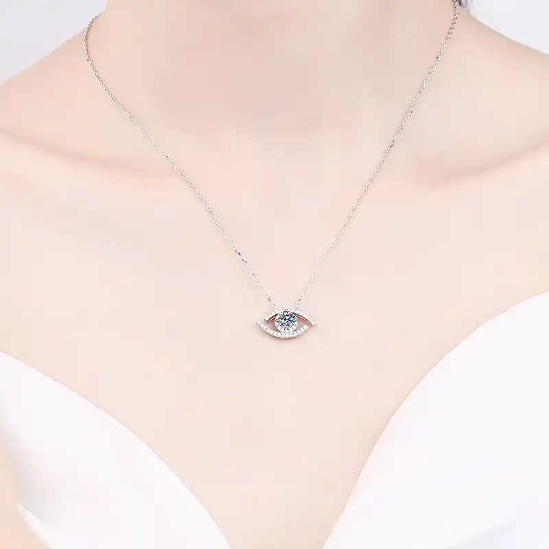 evil eye necklace, evil eye pendant silver, white gold plated necklace, lucky charm necklace, valentines gift for her, anniversary gift for her, birthday gift for her