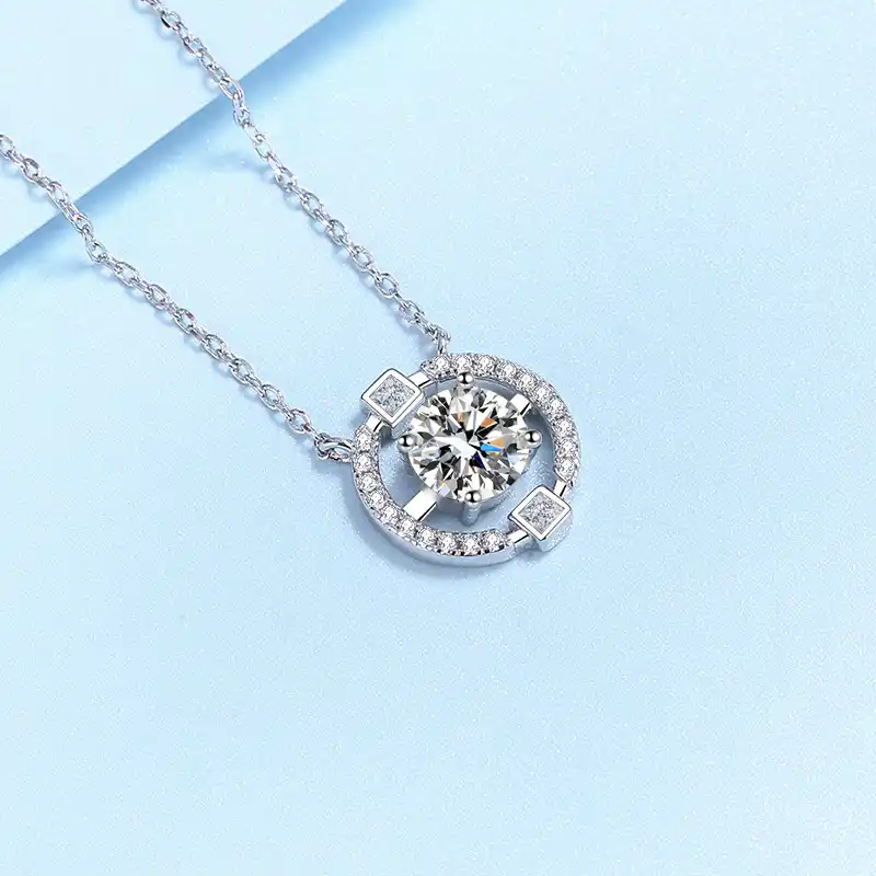 halo diamond necklace, circle pendant necklace, round diamond pendant necklace, bridal necklace silver, 10 year anniversary gift, womens silver pendant necklace
