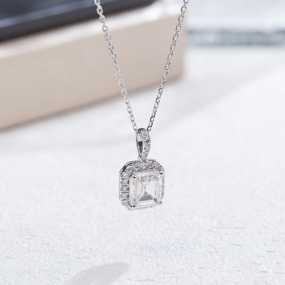 emerald cut moissanite pendant, pendant necklace, gold pendant necklace, silver pendant necklace, diamond pendant, custom moissanite pendant, gold necklace, gold necklace women, white gold necklace, 14k gold necklace, valentines gift for her, birthday gift for her