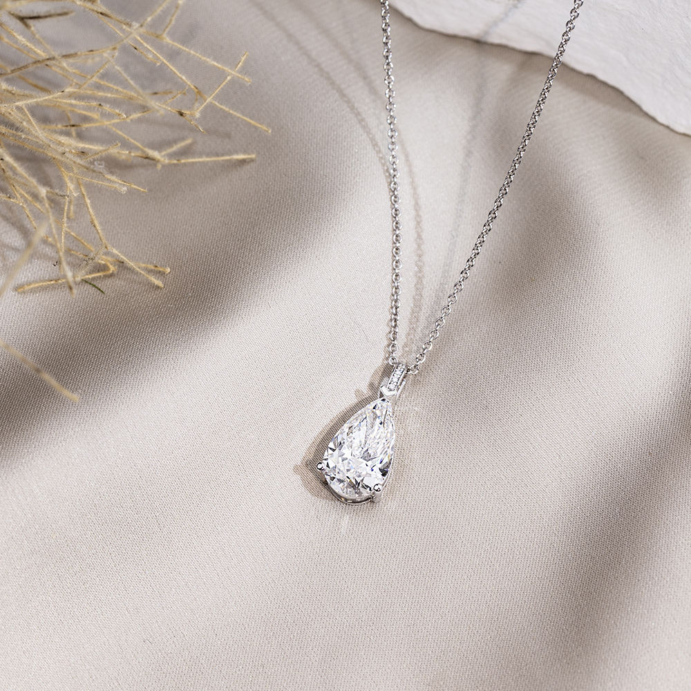 pear cut moissanite pendant, pendant necklace, gold pendant necklace, silver pendant necklace, diamond pendant, custom moissanite pendant, gold necklace, gold necklace women, white gold necklace, 14k gold necklace, valentines gift for her, birthday gift for her, 925 silver necklace
