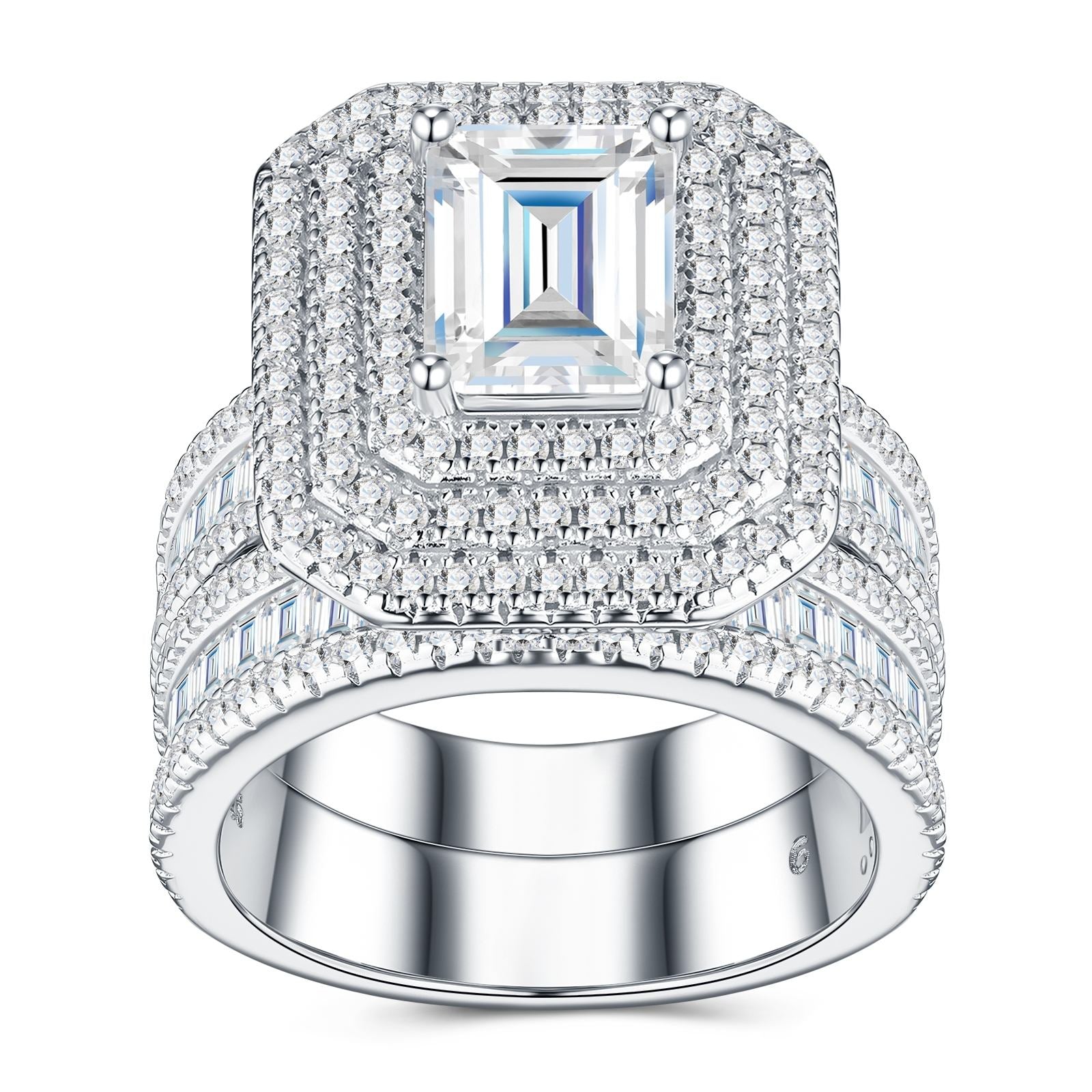 wedding ring set, ring set, engagement ring set, emerald diamond ring, 3 carat diamond ring, diamond ring, emerald cut diamond ring, silver rings, sterling silver rings, silver rings for women, 925 sterling silver rings, gold rings, gold rings for women, valentines gift for her, birthday gift for her