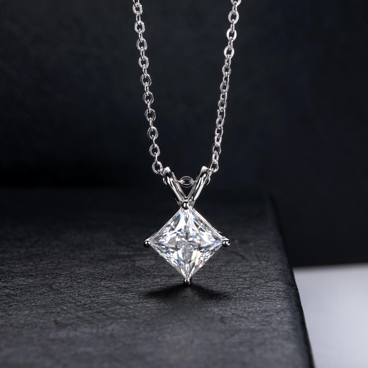 princess cut moissanite pendant, solitaire pendant necklace, gold pendant necklace, silver pendant necklace, diamond pendant, custom moissanite pendant, gold necklace, gold necklace women, white gold necklace, 14k gold necklace, valentines gift for her, birthday gift for her, 925 silver necklace