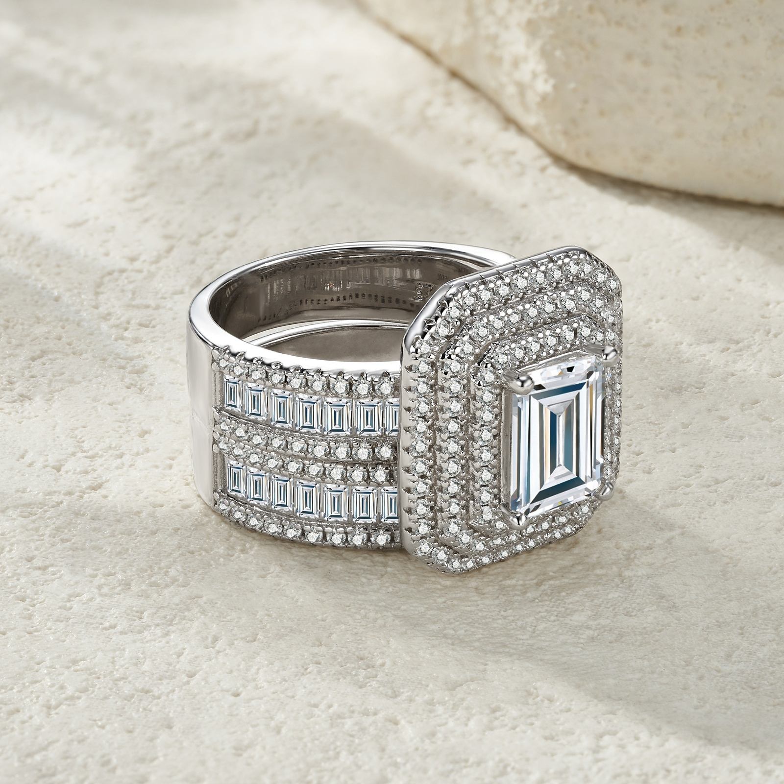 wedding ring set, ring set, engagement ring set, emerald diamond ring, 3 carat diamond ring, diamond ring, emerald cut diamond ring, silver rings, sterling silver rings, silver rings for women, 925 sterling silver rings, gold rings, gold rings for women, valentines gift for her, birthday gift for her