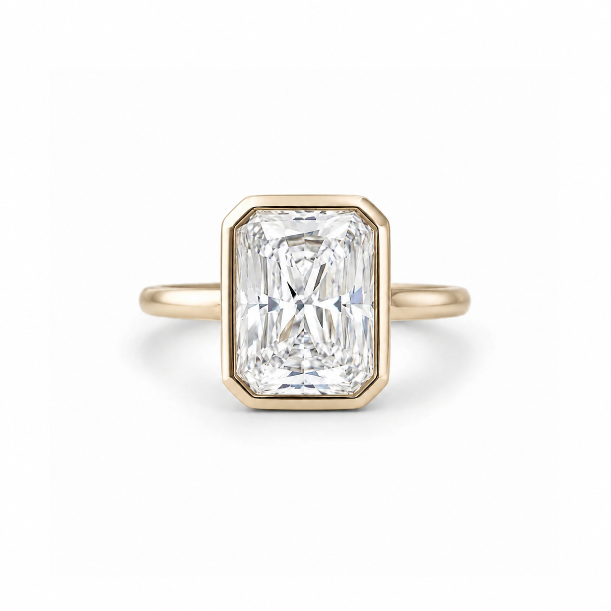 2.5 CT Radiant Cut Moissanite Bezel Set Yellow Gold Plated Hidden Halo Solitaire Engagement Ring