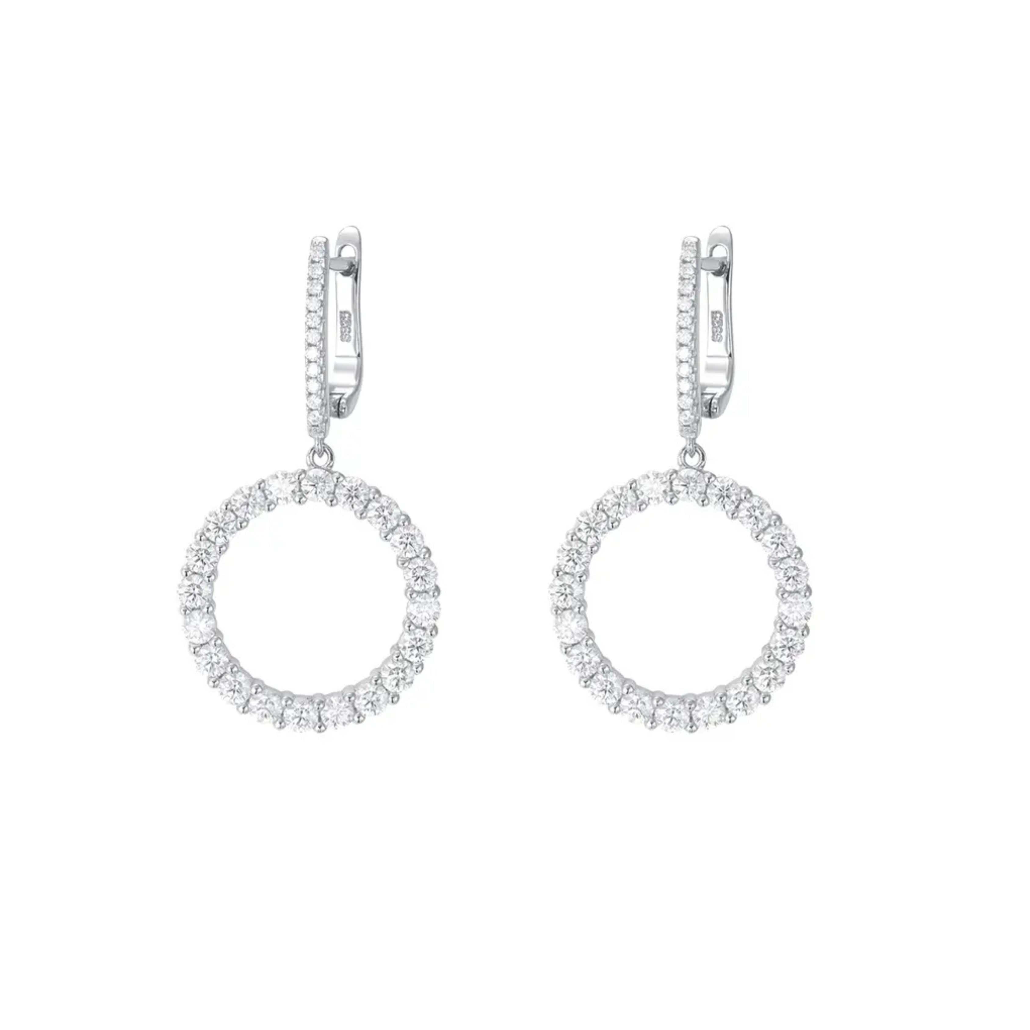 Round Brilliant Cut Halo Circle VVS Clarity Moissanite Drop Earrings for Women | 925 Silver