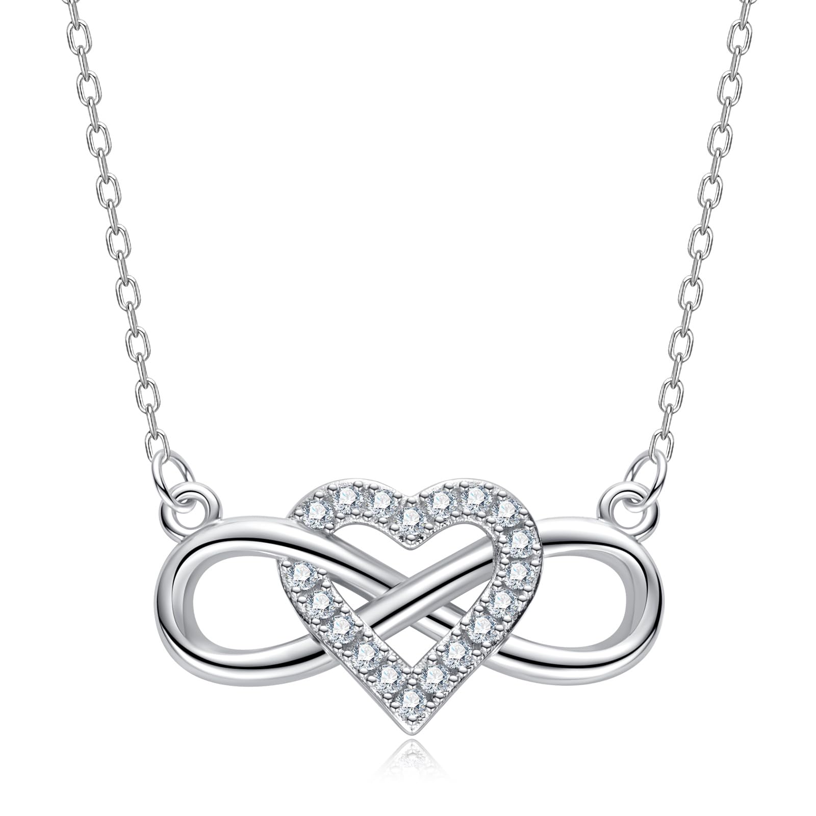 Round Cut Moissanite White Gold Plated Infinity Heart Moissanite Pendant Necklace for Women