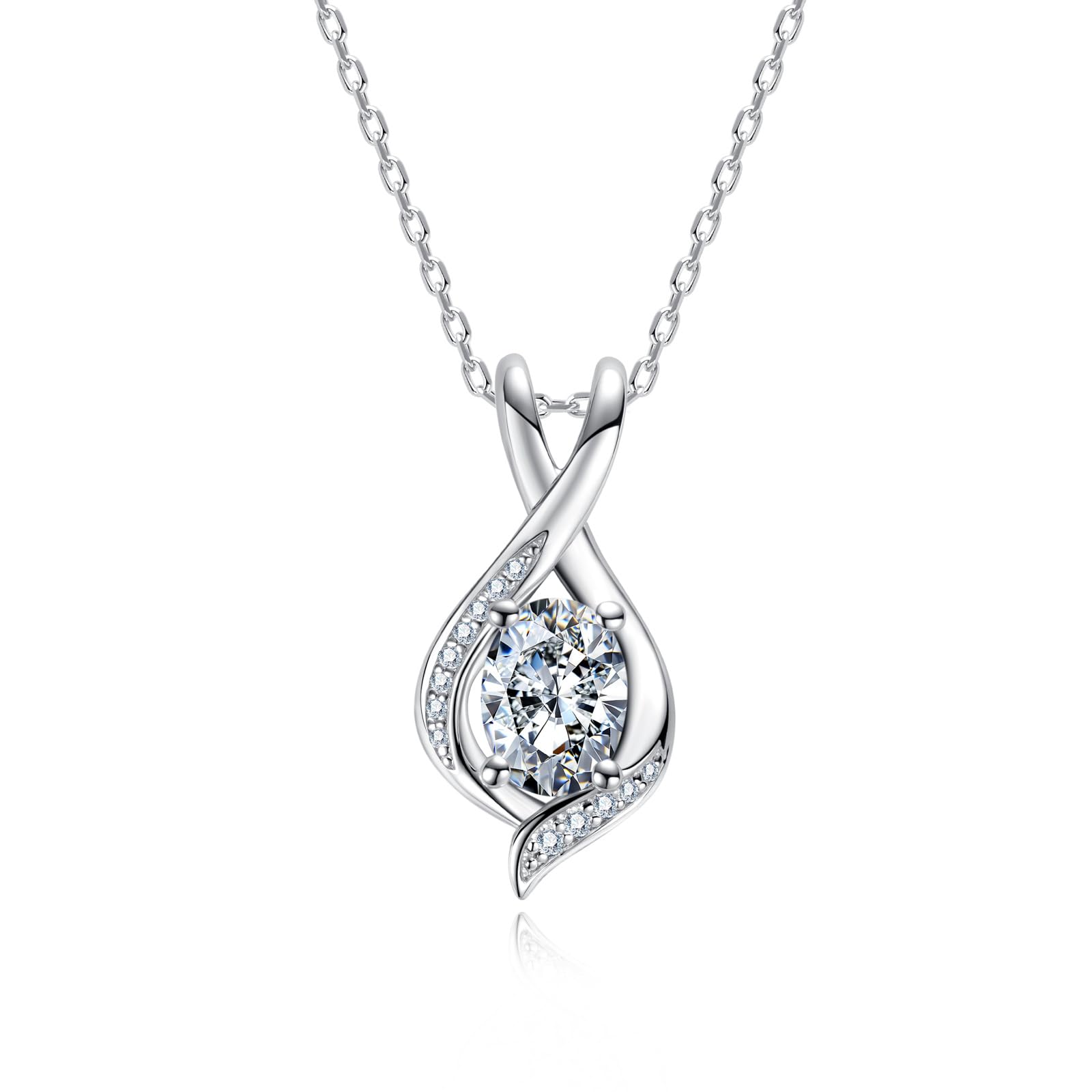 Oval moissanite pendant necklace, infinity pendant necklace women, silver necklace USA, white gold plated jewelry, moissanite jewelry USA, elegant pendant for women, minimalist luxury necklace, gift for her jewelry