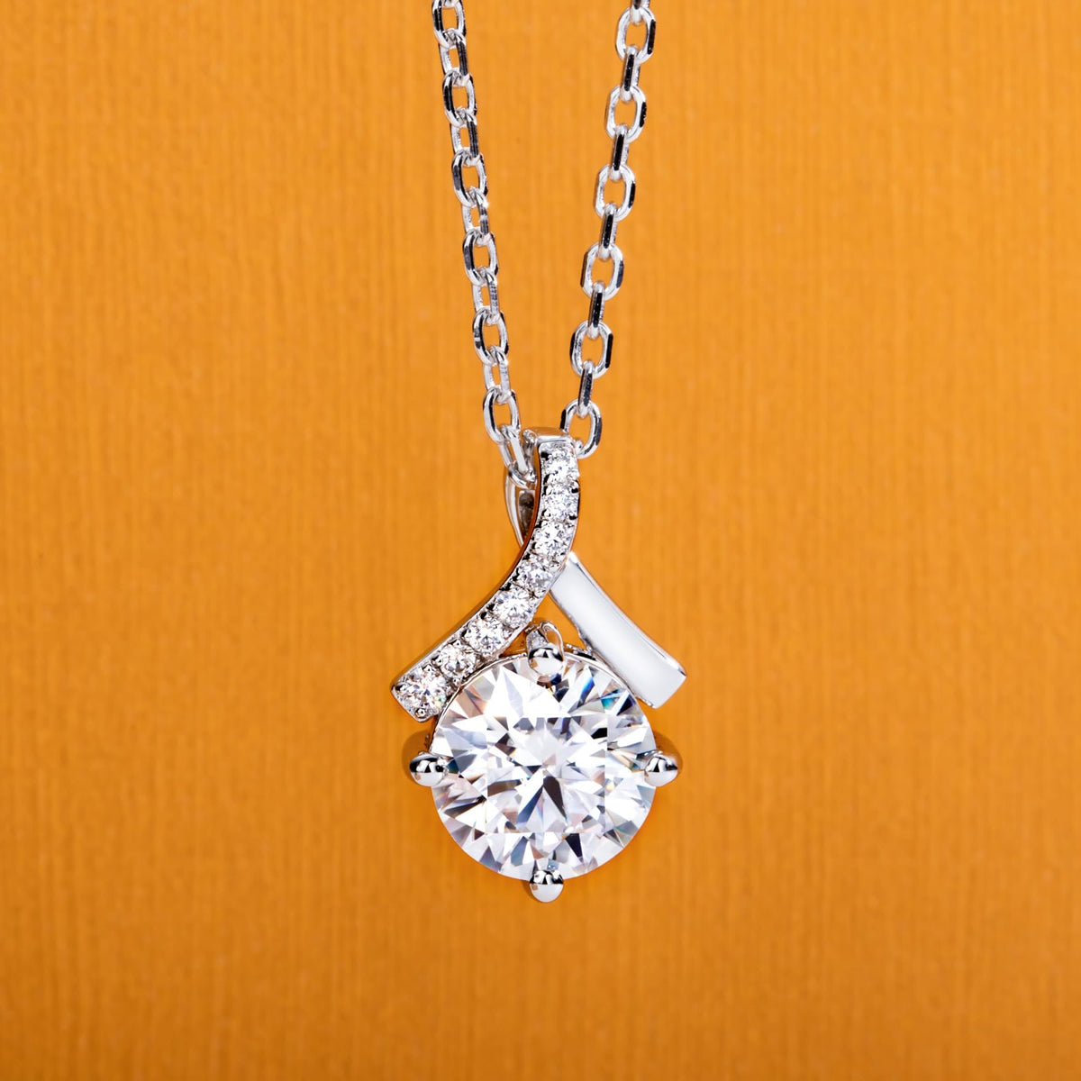 moissanite pendant necklace, infinity necklace women, round cut moissanite necklace, sterling silver pendant, white gold plated jewelry, solitaire necklace women, elegant jewelry gift for her, minimalist luxury necklace, infinity symbol necklace, sparkling pendant necklace