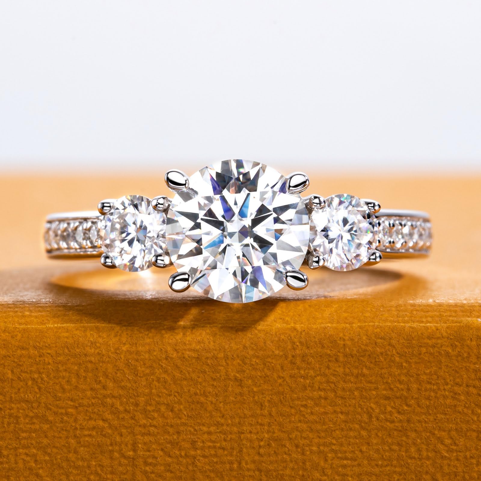 round cut diamond ring, three stone rings, round diamond ring, 1 carat round diamond ring, gold ring, 14k gold ring, white gold ring, rings, promise rings for her, anniversary ring, silver rings, sterling silver rings, valentines gift for her, birthday gift for her, lab grown diamonds