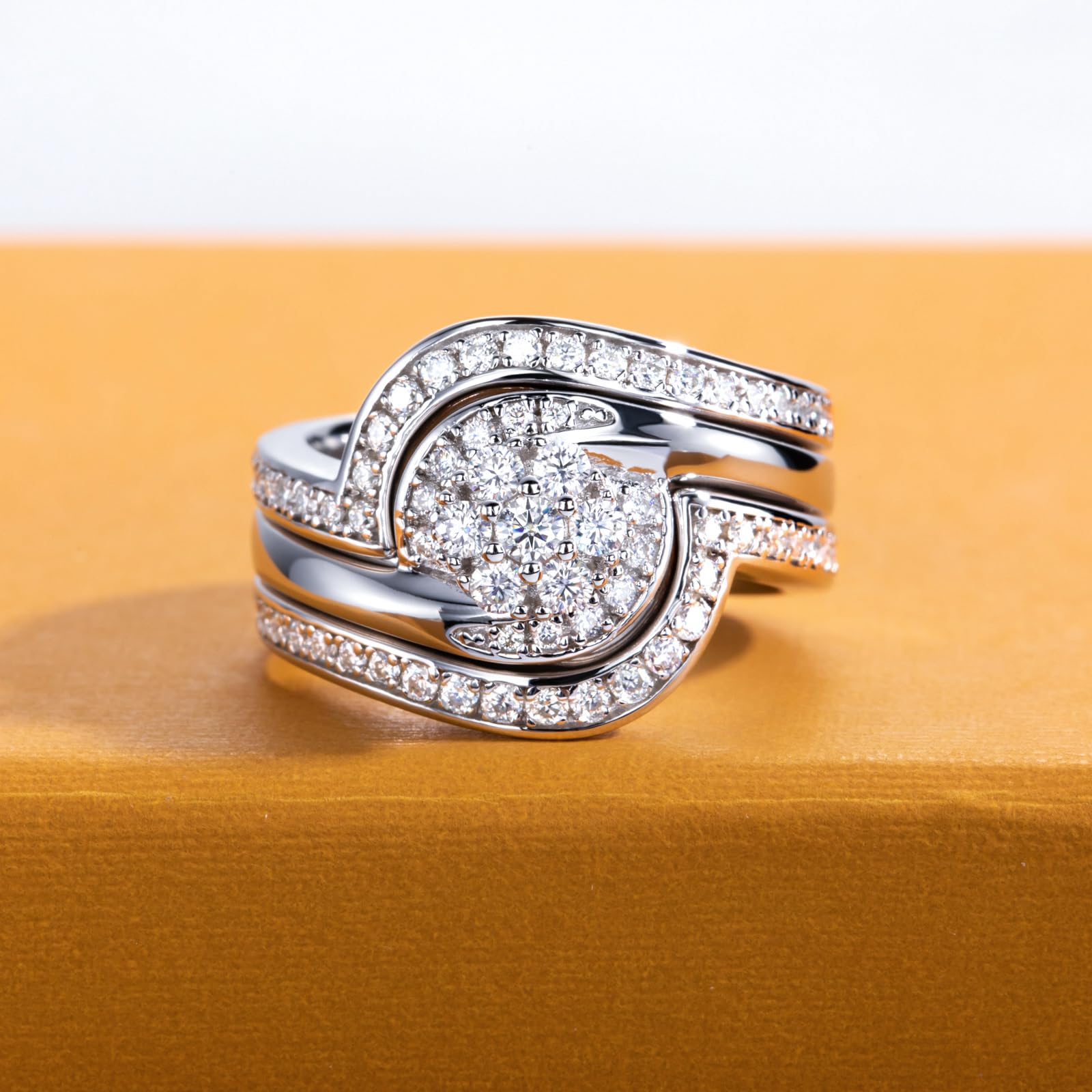 cluster ring, bridal ring set, round cut diamond ring, wedding ring set, engagement and wedding ring set, solitaire rings, gold rings, round cut engagement ring, gold rings for women, 14k gold rings, white gold rings, lab grown diamond rings, diamond rings for women, diamond rings, valentines gift for her, birthday gift for her, moissanite rings, 925 silver rings