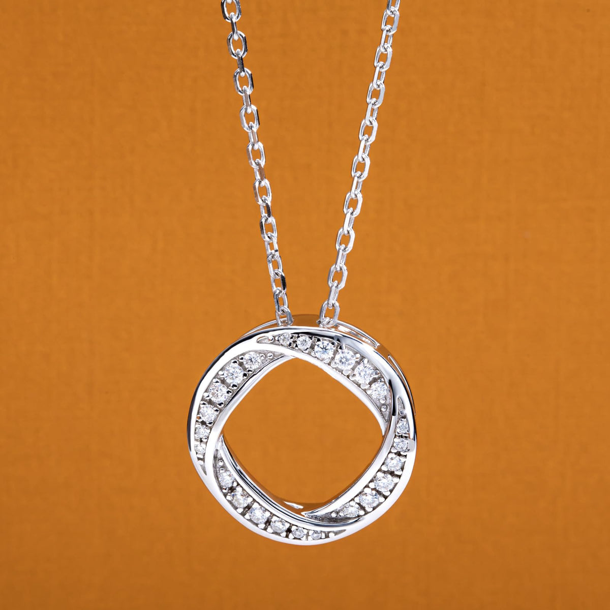 Moiss Era pendant, infinity circle necklace, luxury minimalist jewelry, white gold pendant necklace, moissanite pendant, symbolic jewelry